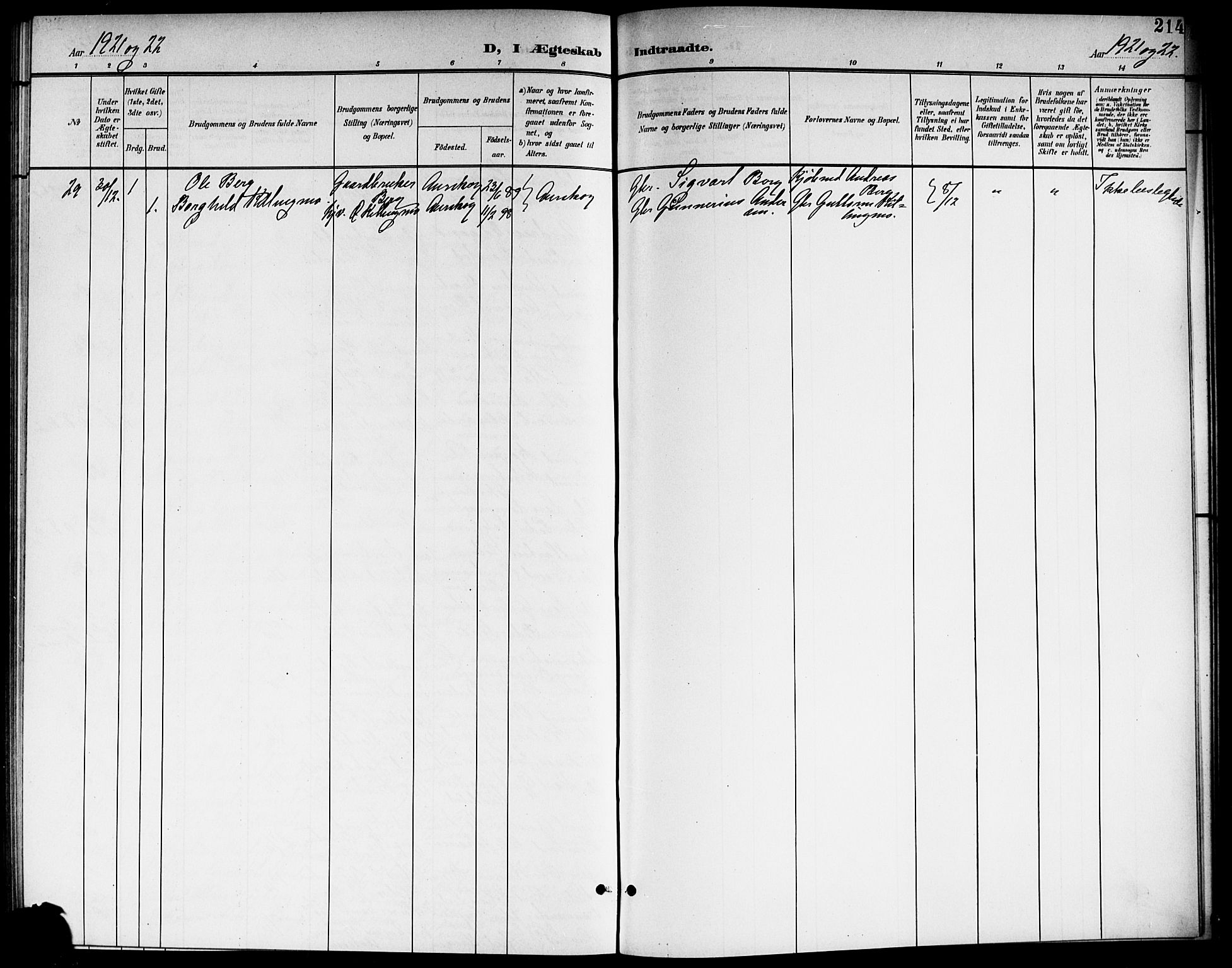 Aurskog prestekontor Kirkebøker, AV/SAO-A-10304a/G/Ga/L0004: Parish register (copy) no. I 4, 1901-1921, p. 214