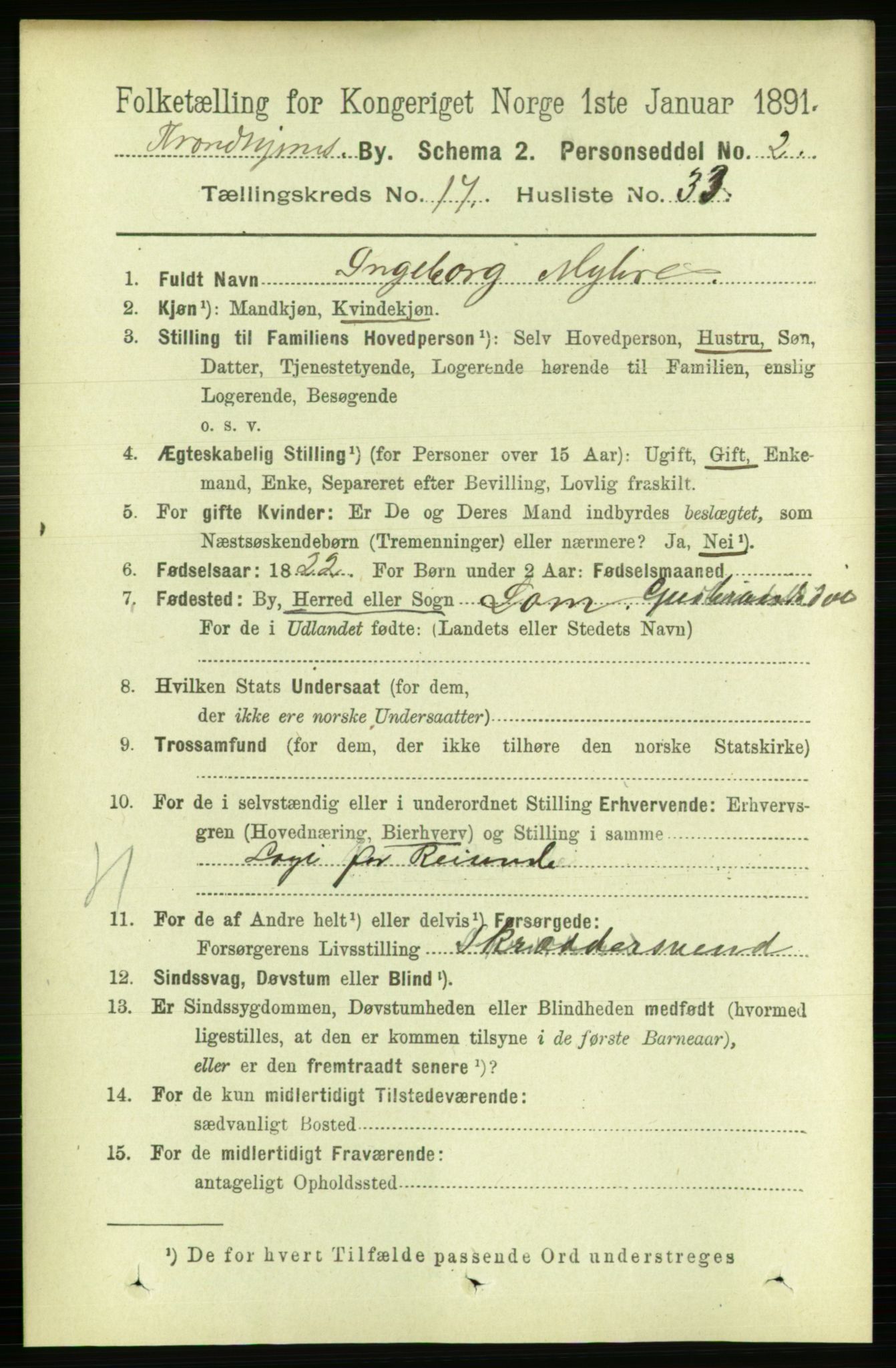 RA, 1891 census for 1601 Trondheim, 1891, p. 13583