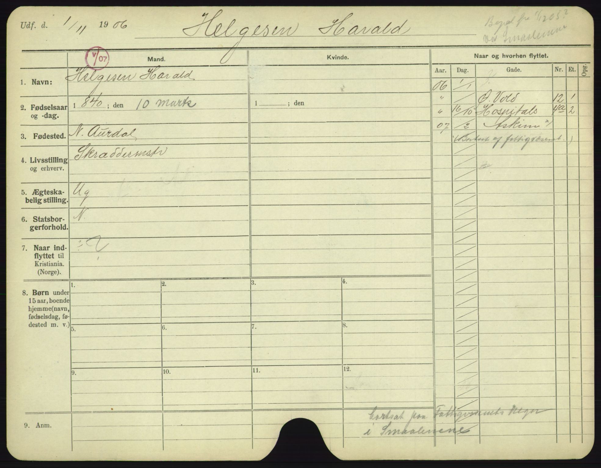 Oslo folkeregister, Registerkort, AV/SAO-A-11715/F/Fa/Fac/L0004: Menn, 1906-1914, p. 575a