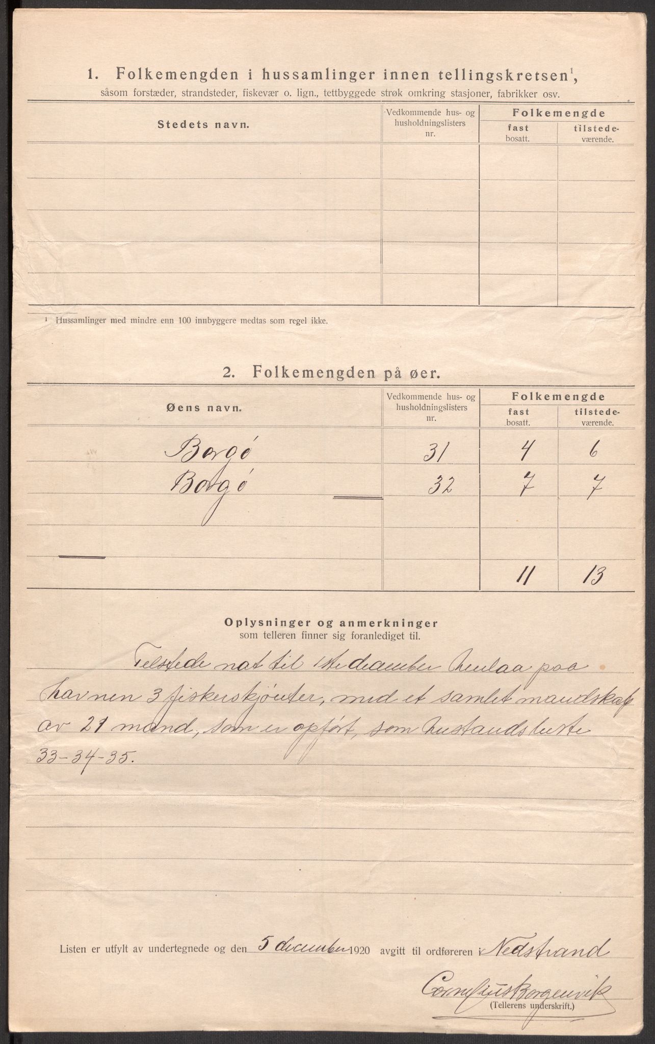 SAST, 1920 census for Nedstrand, 1920, p. 13