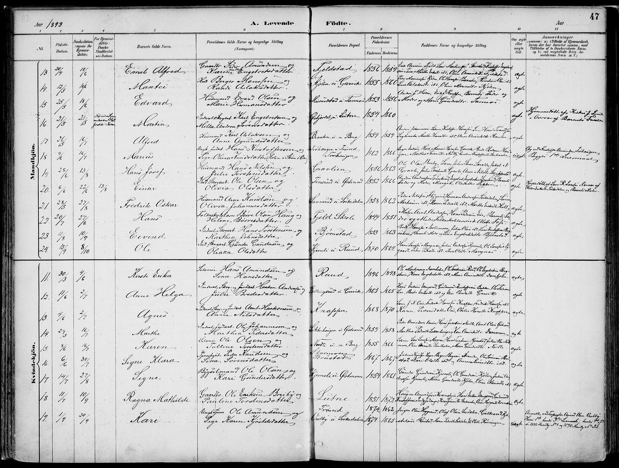 Nord-Odal prestekontor, AV/SAH-PREST-032/H/Ha/Haa/L0008: Parish register (official) no. 8, 1886-1901, p. 47