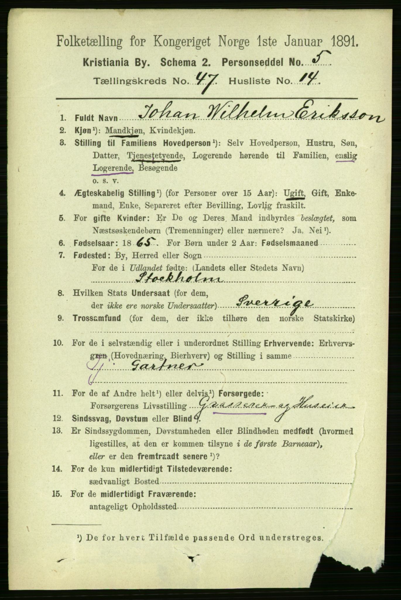 RA, 1891 census for 0301 Kristiania, 1891, p. 28331