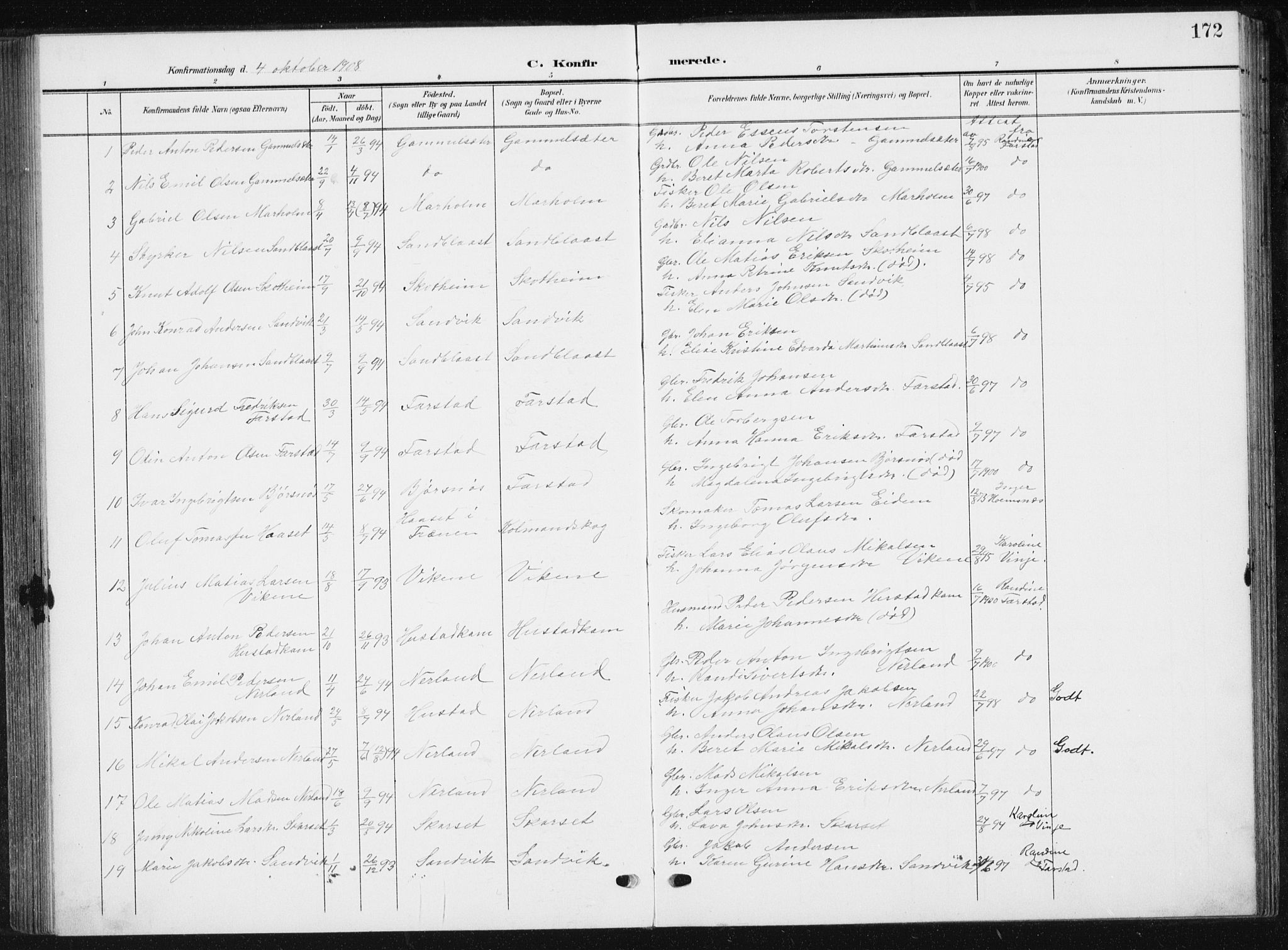 Ministerialprotokoller, klokkerbøker og fødselsregistre - Møre og Romsdal, AV/SAT-A-1454/567/L0784: Parish register (copy) no. 567C04, 1903-1938, p. 172