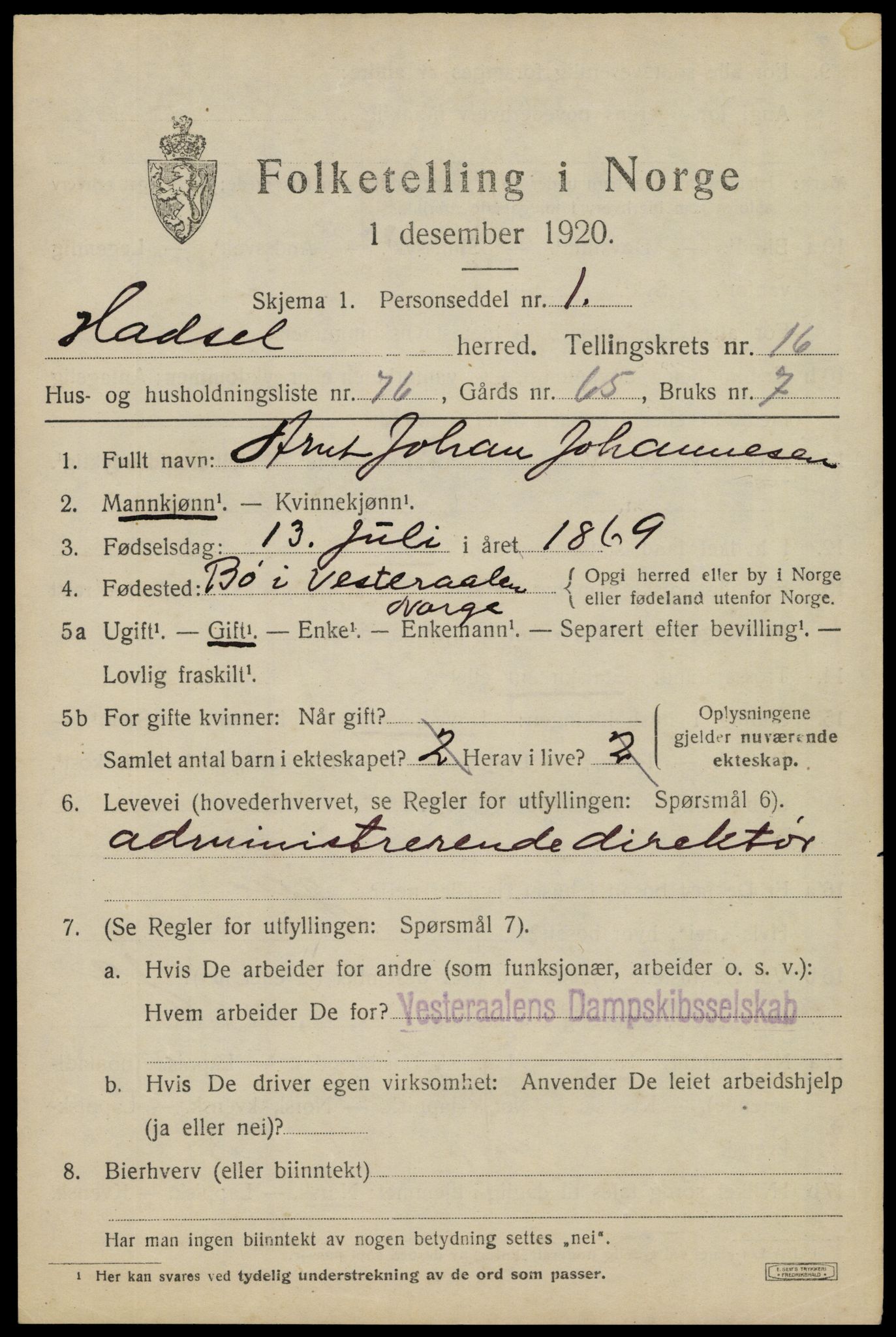 SAT, 1920 census for Hadsel, 1920, p. 14934