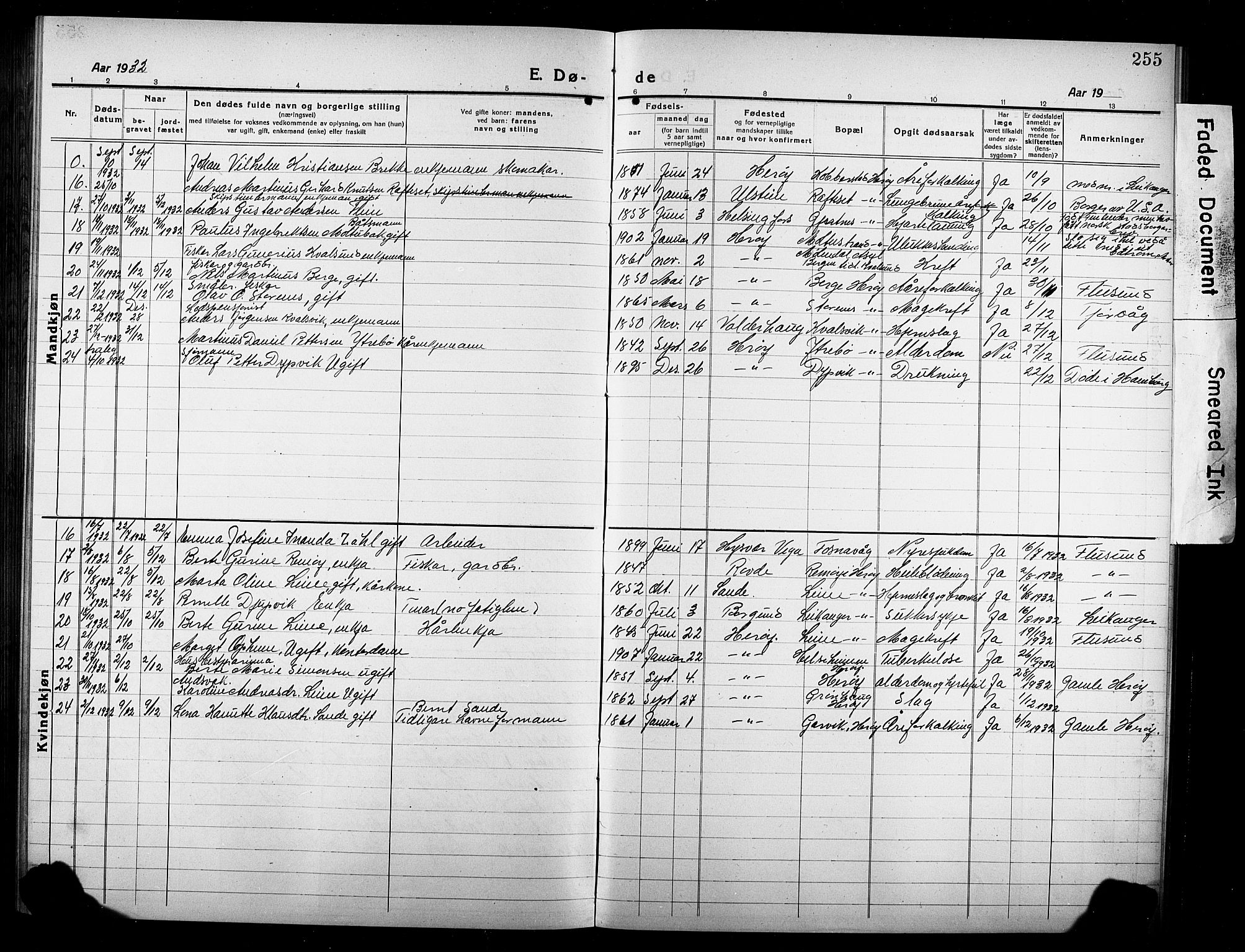 Ministerialprotokoller, klokkerbøker og fødselsregistre - Møre og Romsdal, AV/SAT-A-1454/507/L0084: Parish register (copy) no. 507C07, 1919-1932, p. 255