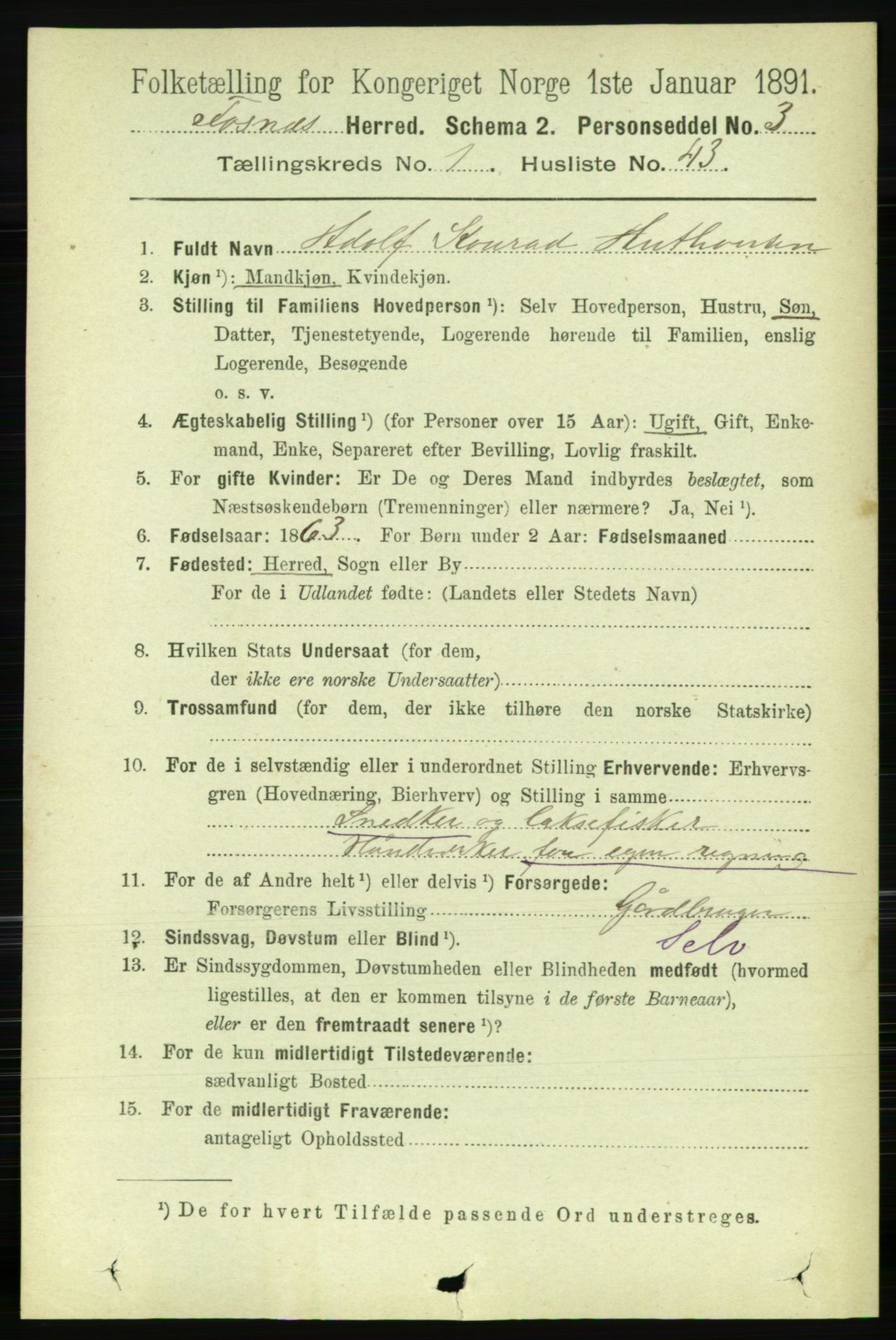 RA, 1891 census for 1748 Fosnes, 1891, p. 354