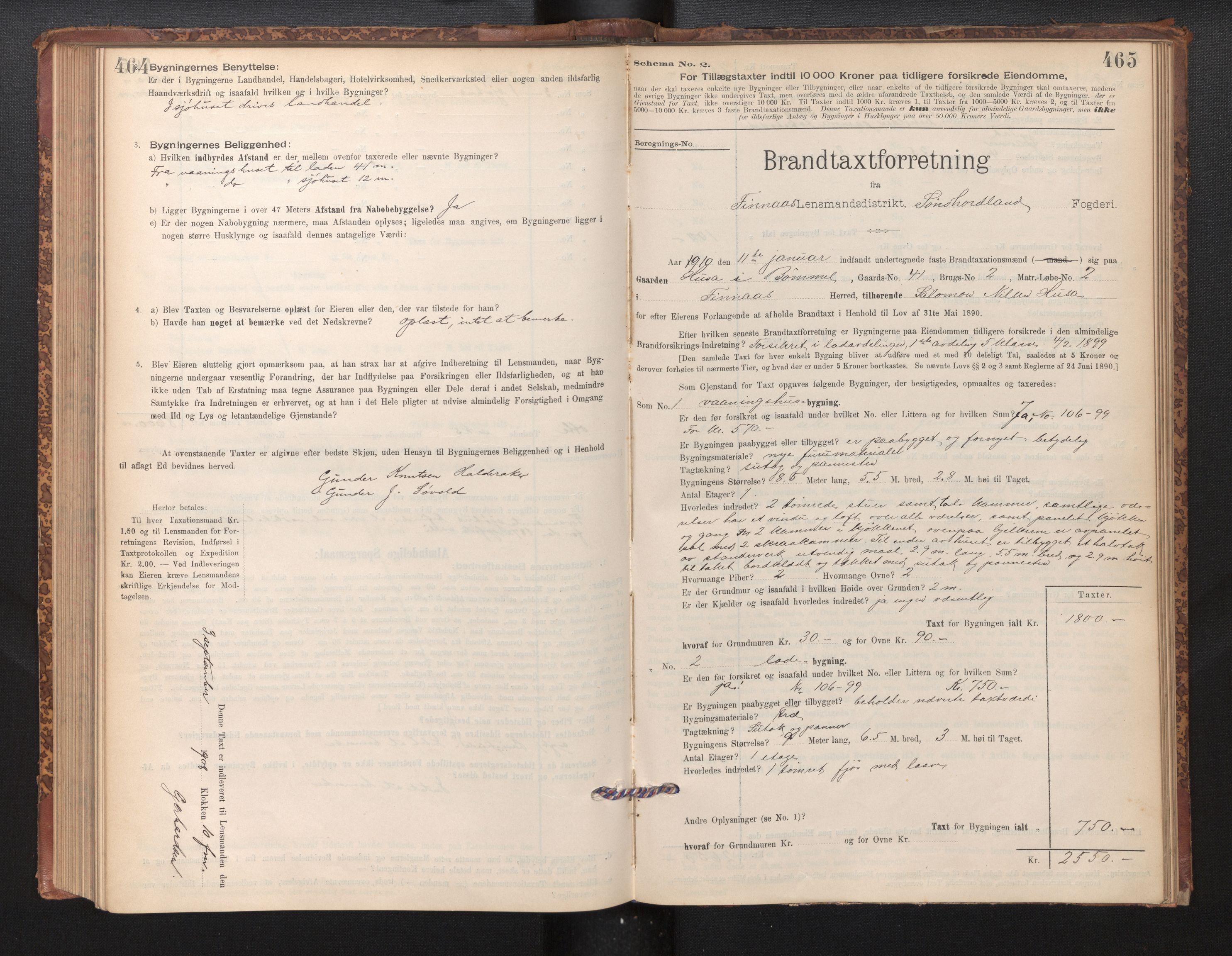 Lensmannen i Finnås, SAB/A-31901/0012/L0002: Branntakstprotokoll, skjematakst, 1894-1954, p. 464-465