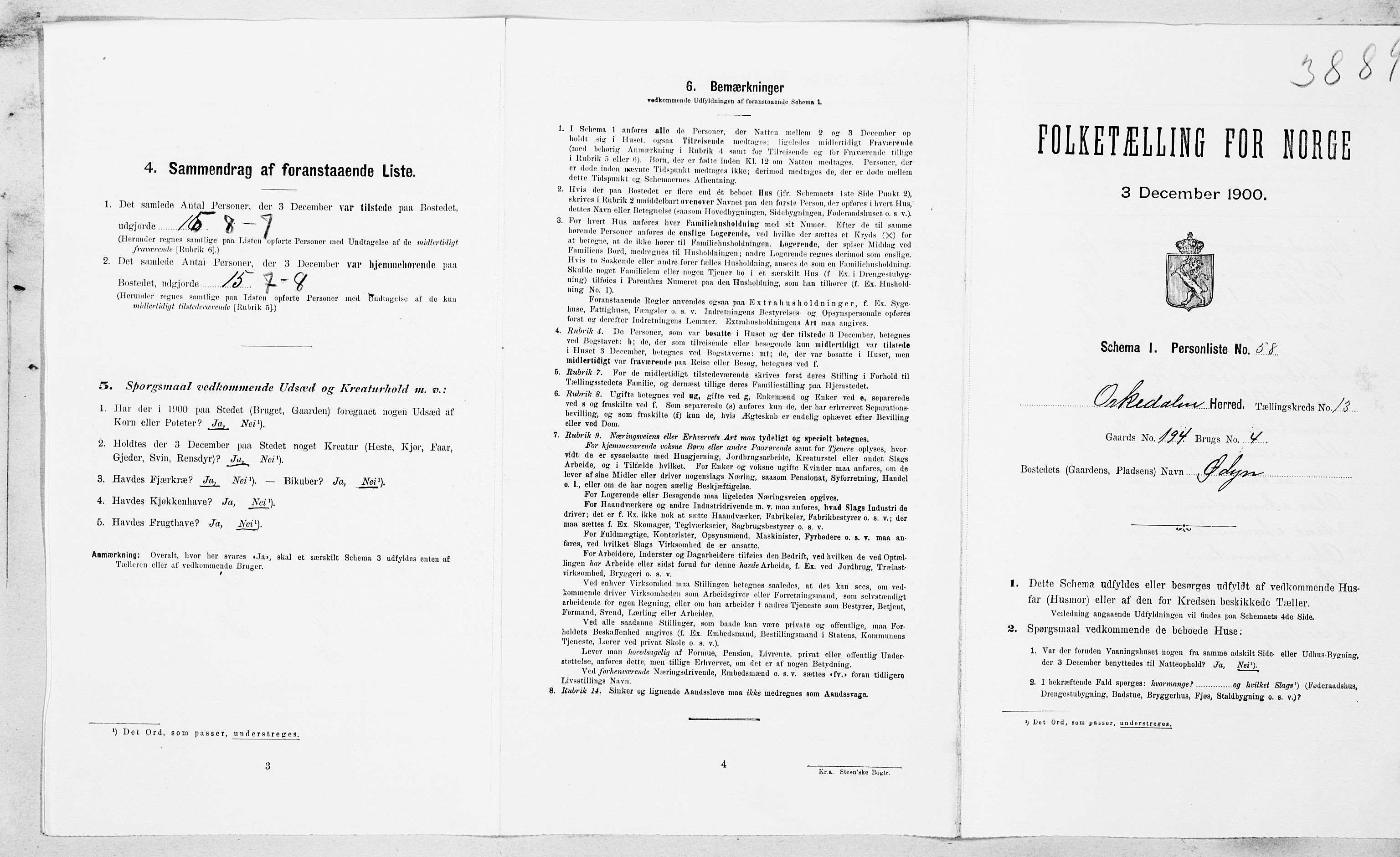 SAT, 1900 census for Orkdal, 1900, p. 1888