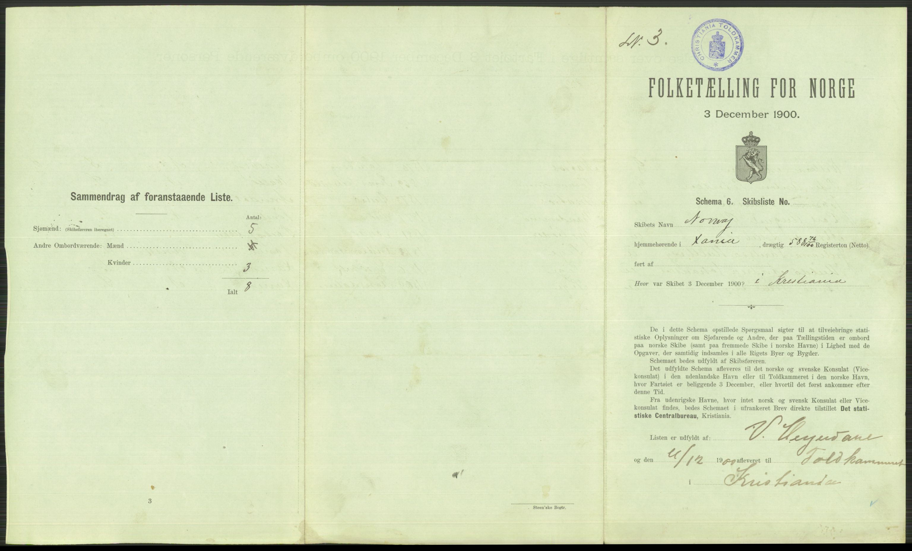 RA, 1900 Census - ship lists from ships in Norwegian harbours, harbours abroad and at sea, 1900, p. 161