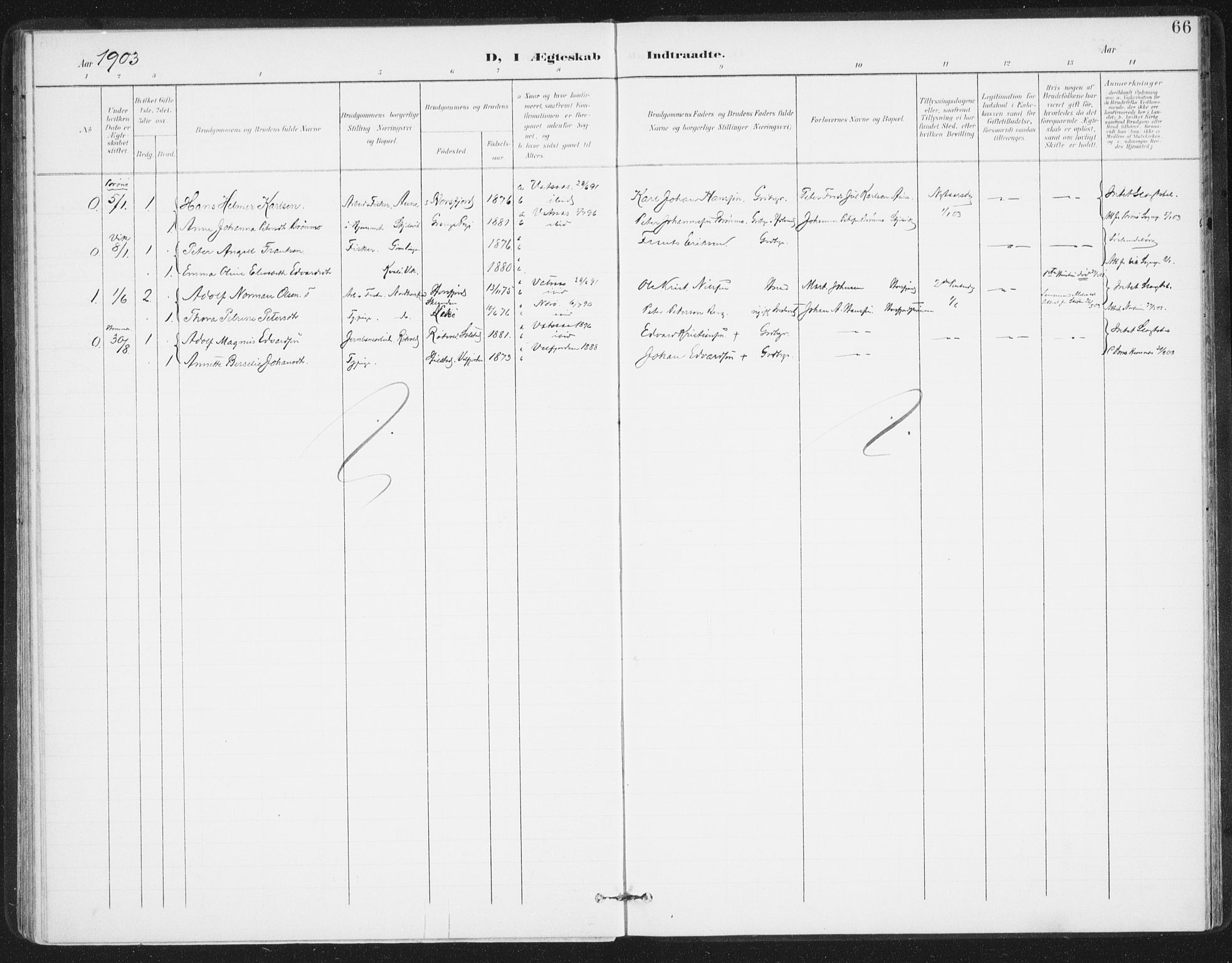 Ministerialprotokoller, klokkerbøker og fødselsregistre - Nordland, AV/SAT-A-1459/811/L0167: Parish register (official) no. 811A04, 1899-1913, p. 66