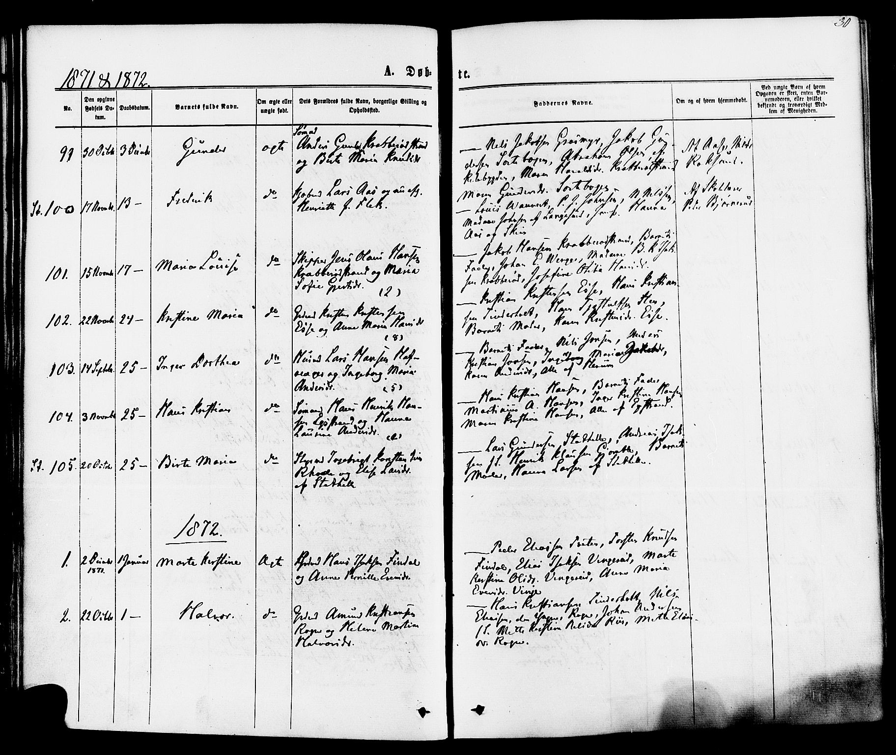 Bamble kirkebøker, SAKO/A-253/F/Fa/L0006: Parish register (official) no. I 6, 1869-1877, p. 30