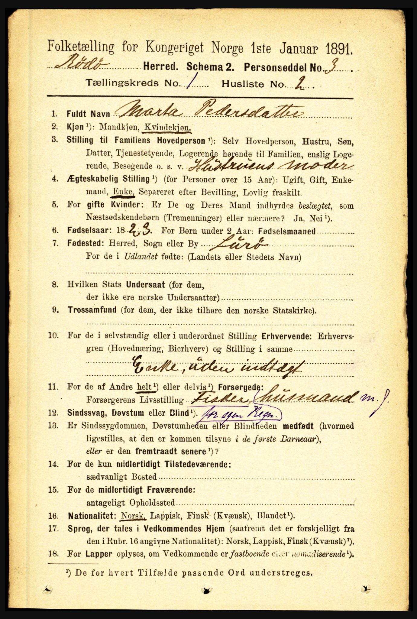 RA, 1891 census for 1836 Rødøy, 1891, p. 43