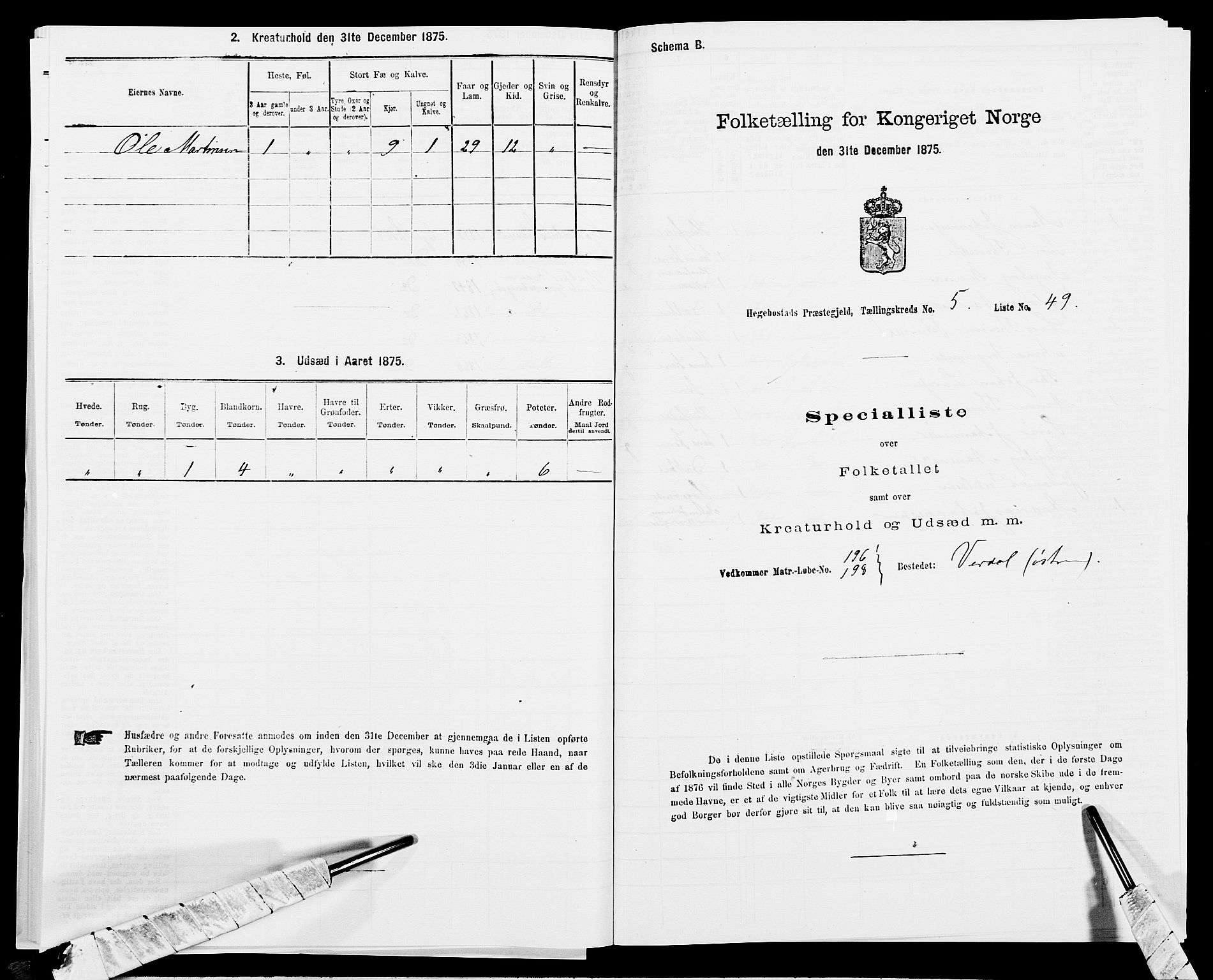 SAK, 1875 census for 1034P Hægebostad, 1875, p. 567