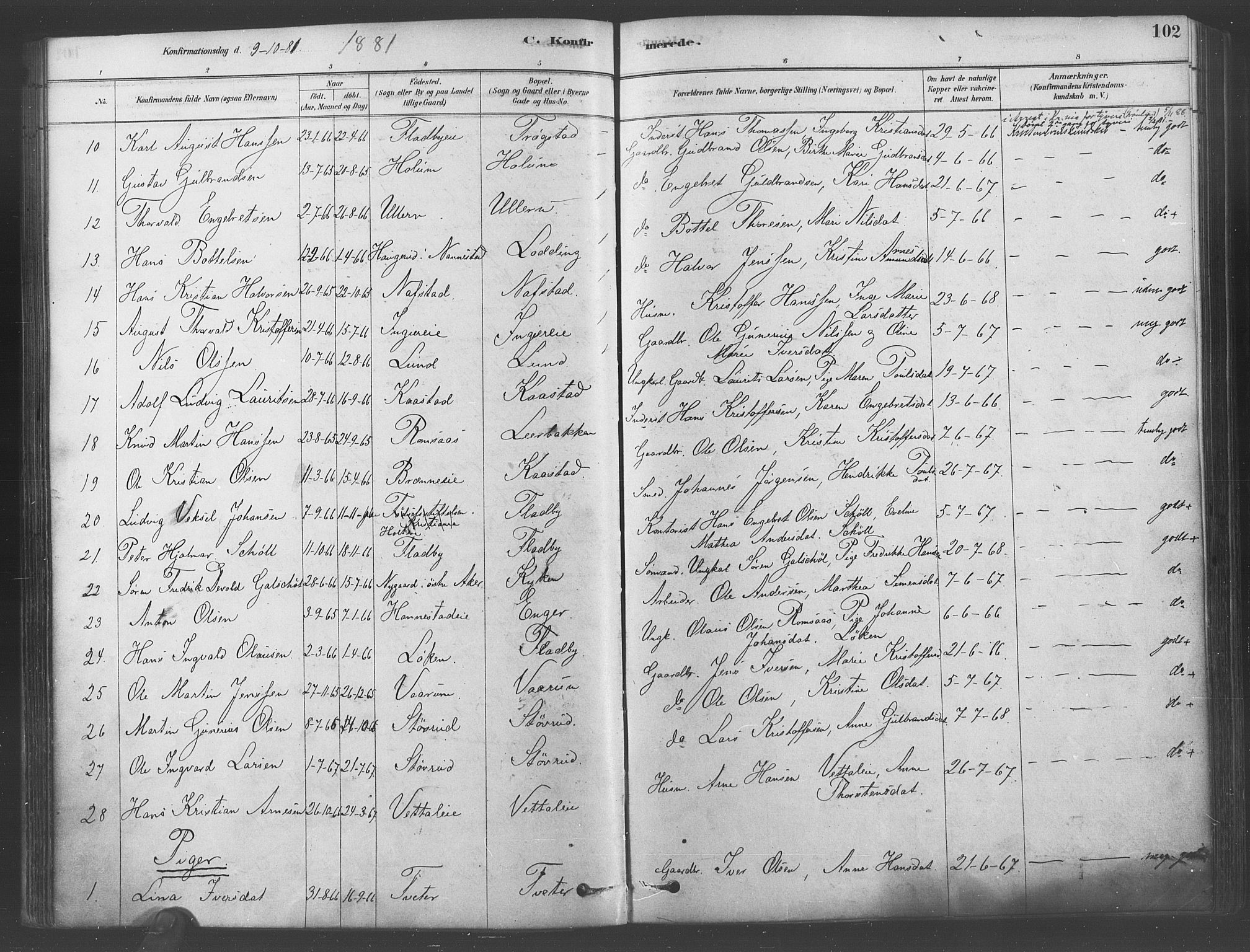 Ullensaker prestekontor Kirkebøker, SAO/A-10236a/F/Fa/L0019: Parish register (official) no. I 19, 1878-1891, p. 102