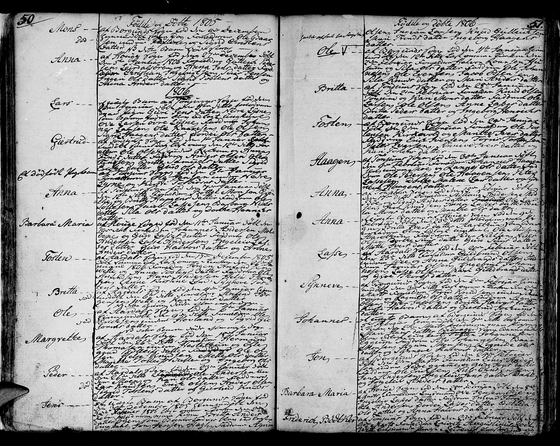 Lærdal sokneprestembete, SAB/A-81201: Parish register (official) no. A 4, 1805-1821, p. 50-51
