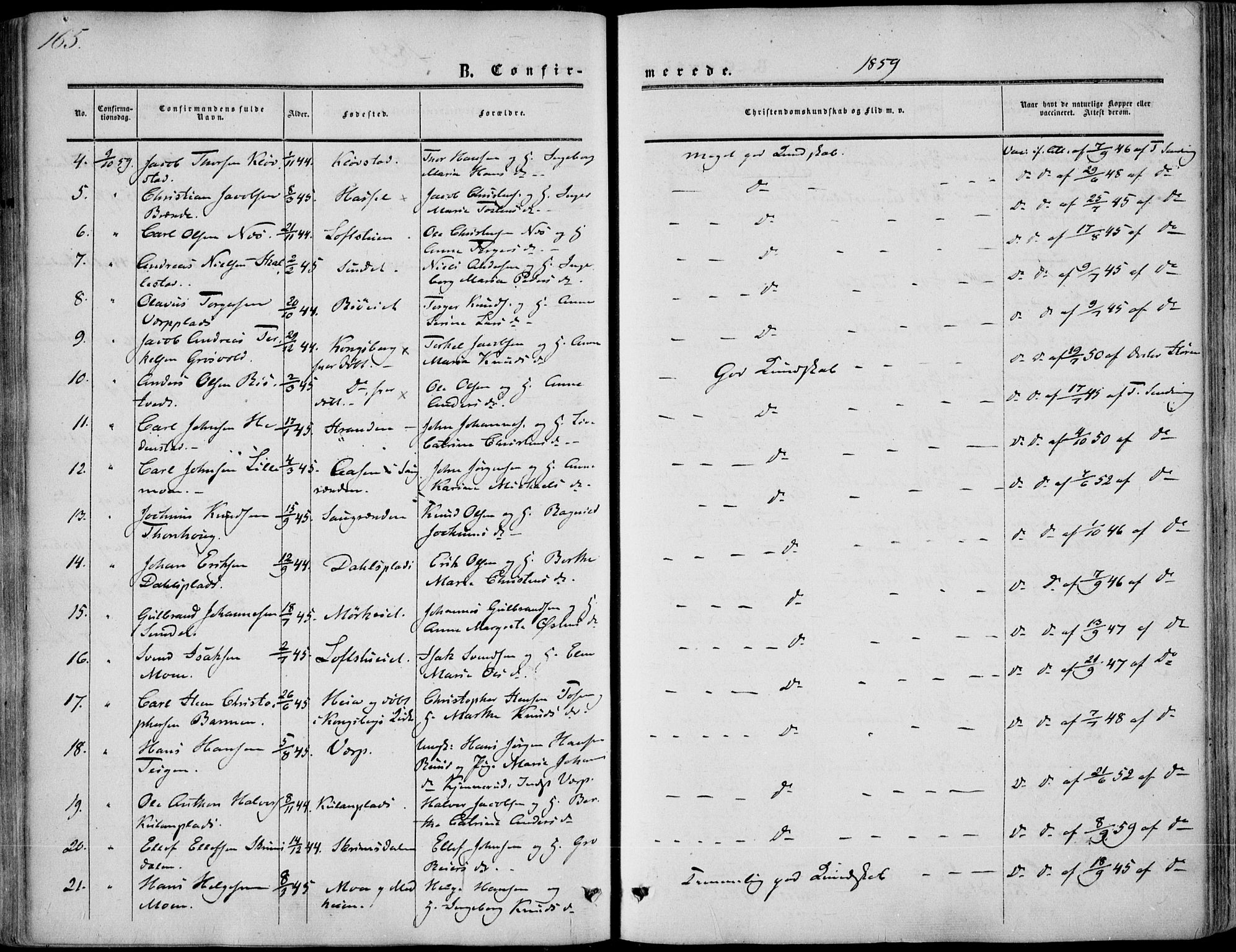 Sandsvær kirkebøker, SAKO/A-244/F/Fa/L0006: Parish register (official) no. I 6, 1857-1868, p. 165