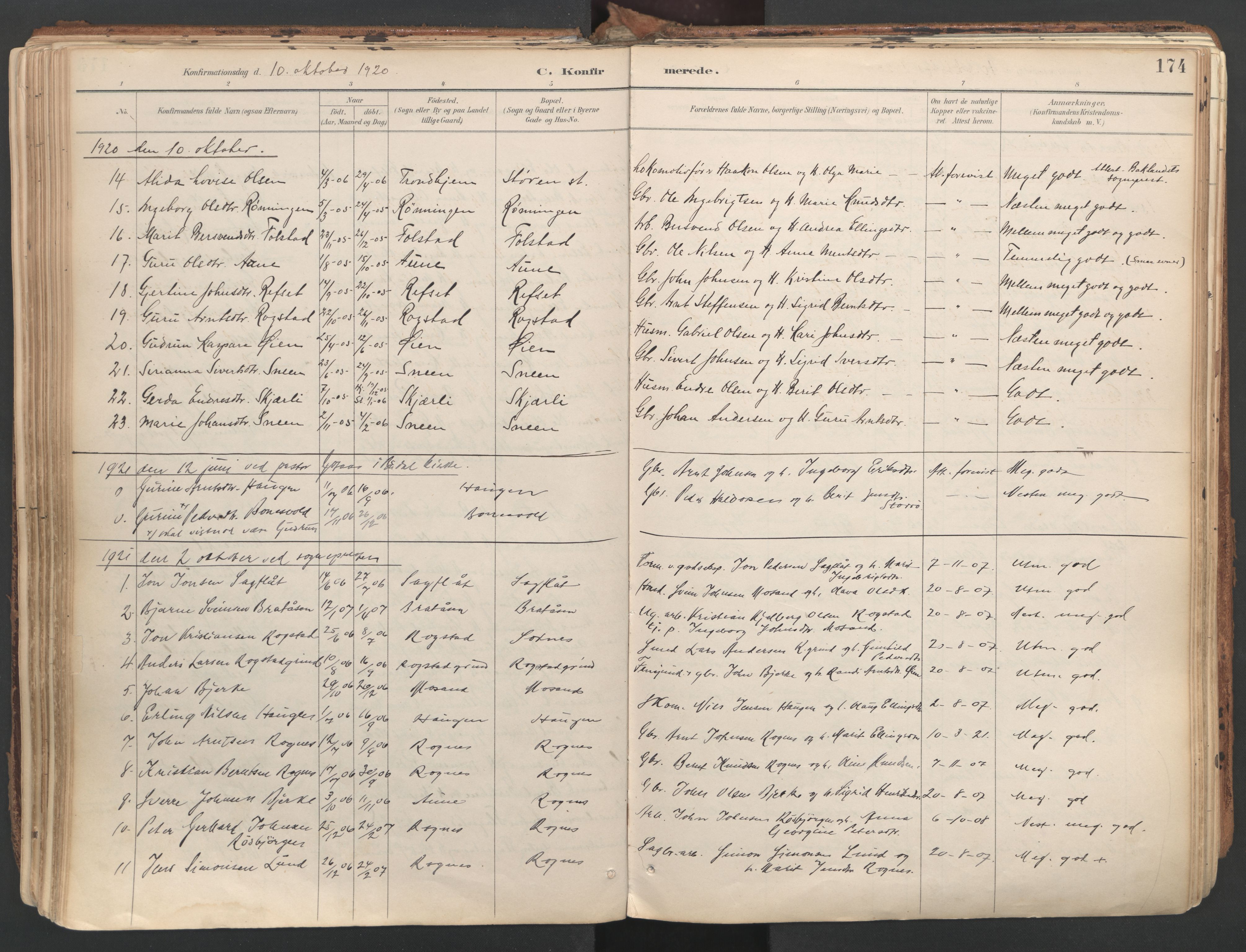 Ministerialprotokoller, klokkerbøker og fødselsregistre - Sør-Trøndelag, AV/SAT-A-1456/687/L1004: Parish register (official) no. 687A10, 1891-1923, p. 174