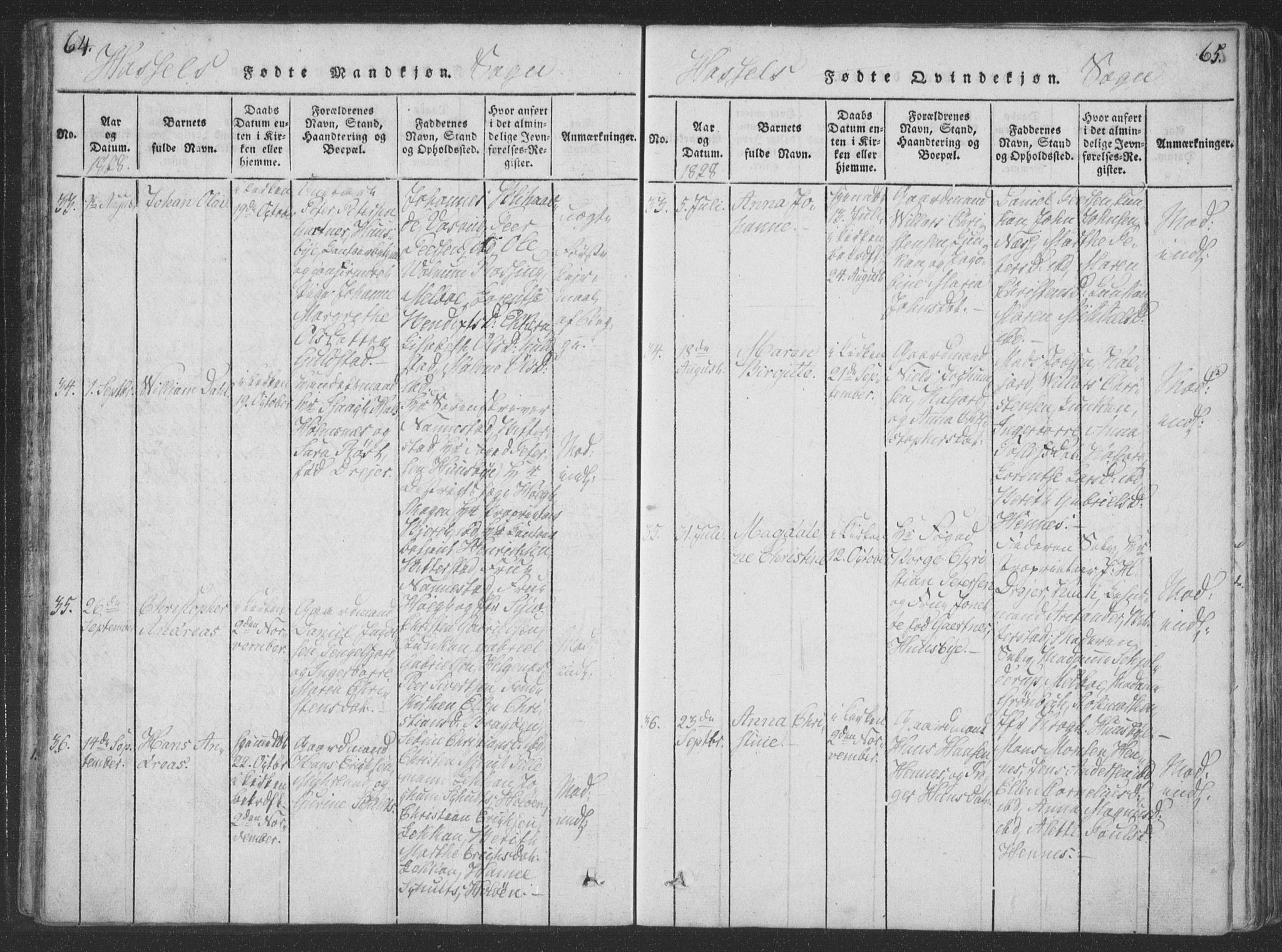 Ministerialprotokoller, klokkerbøker og fødselsregistre - Nordland, SAT/A-1459/888/L1262: Parish register (copy) no. 888C01, 1820-1836, p. 64-65