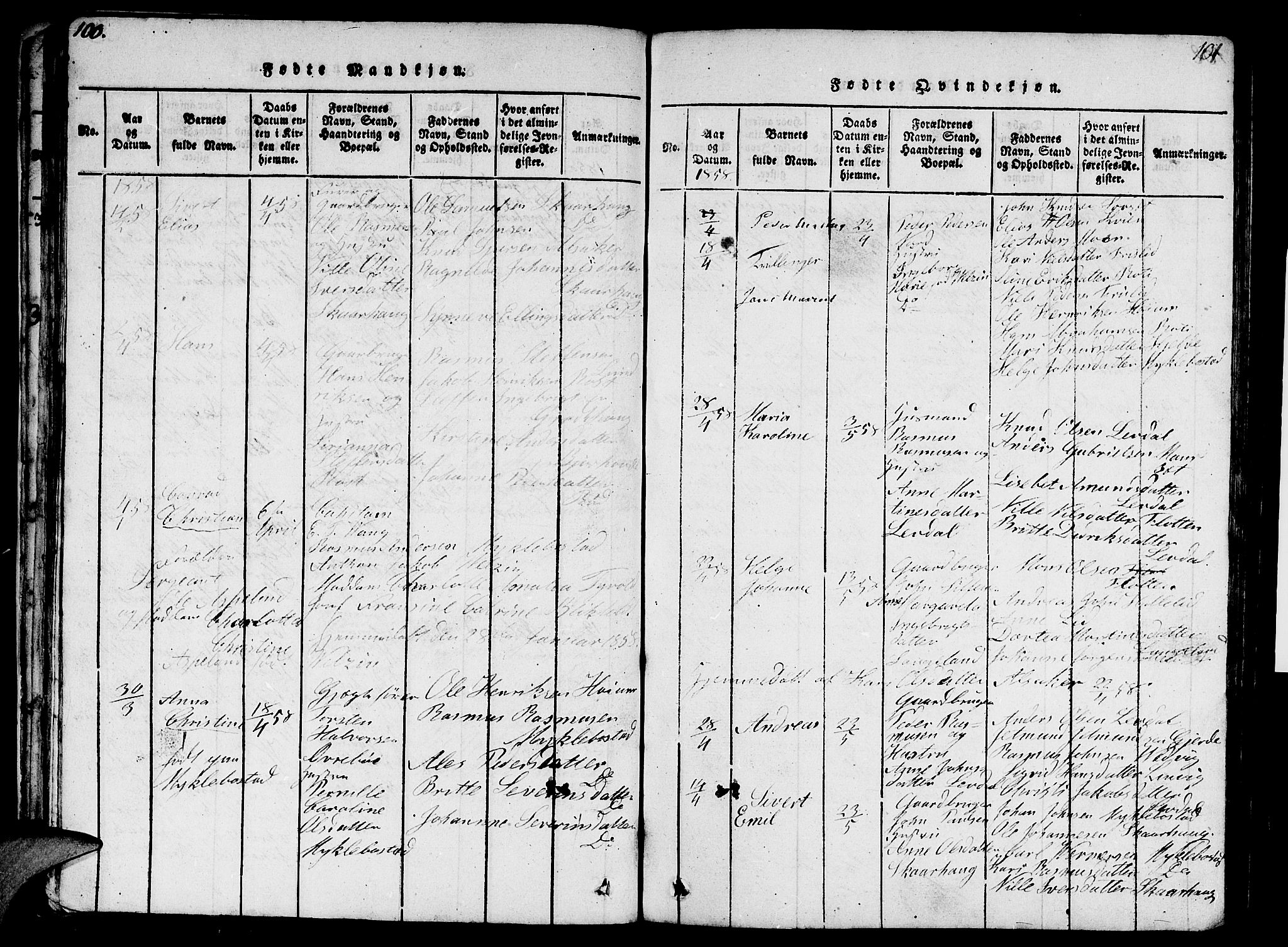 Eid sokneprestembete, AV/SAB-A-82301/H/Hab/Haba/L0001: Parish register (copy) no. A 1, 1816-1862, p. 100-101