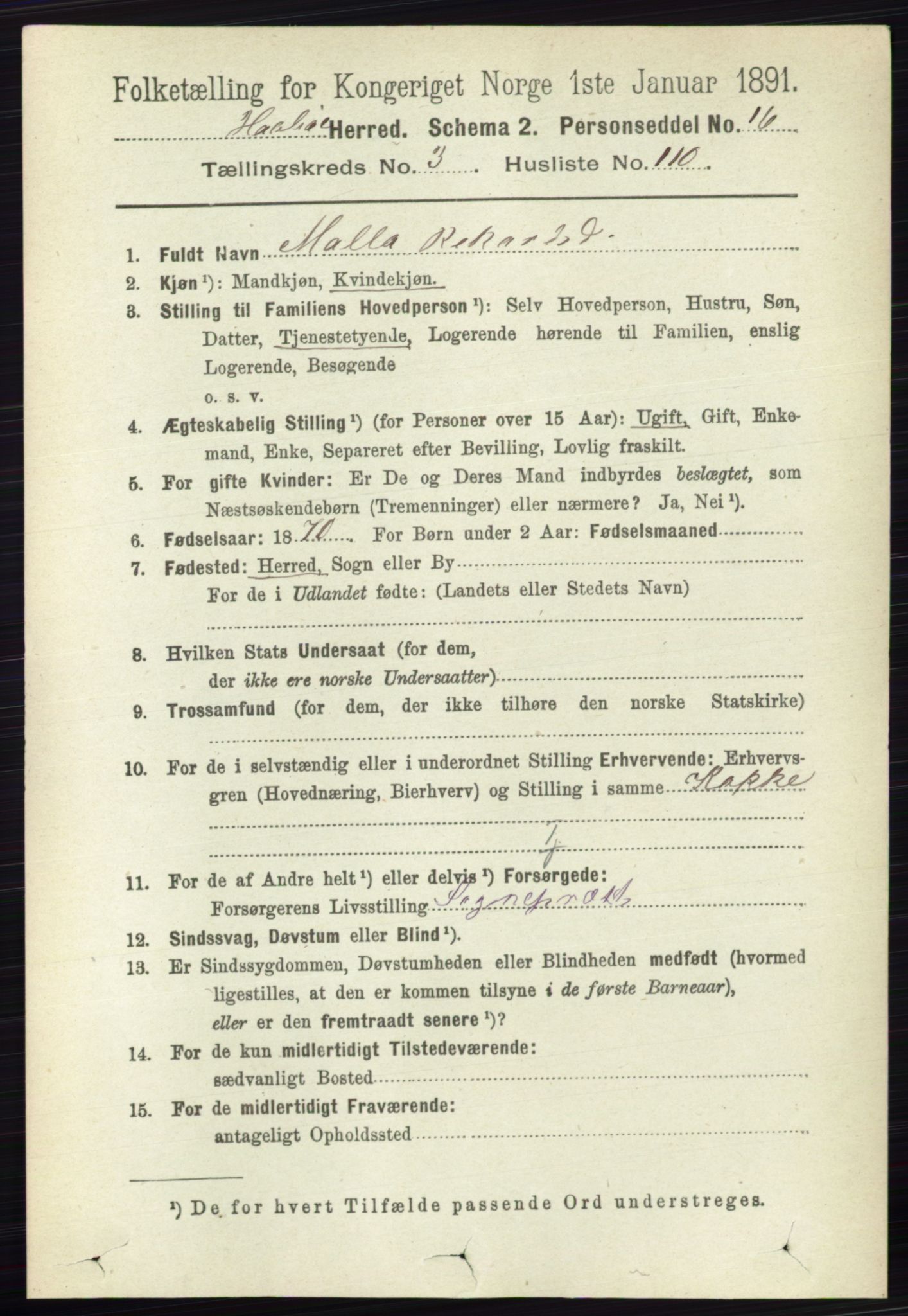 RA, 1891 census for 0138 Hobøl, 1891, p. 2285