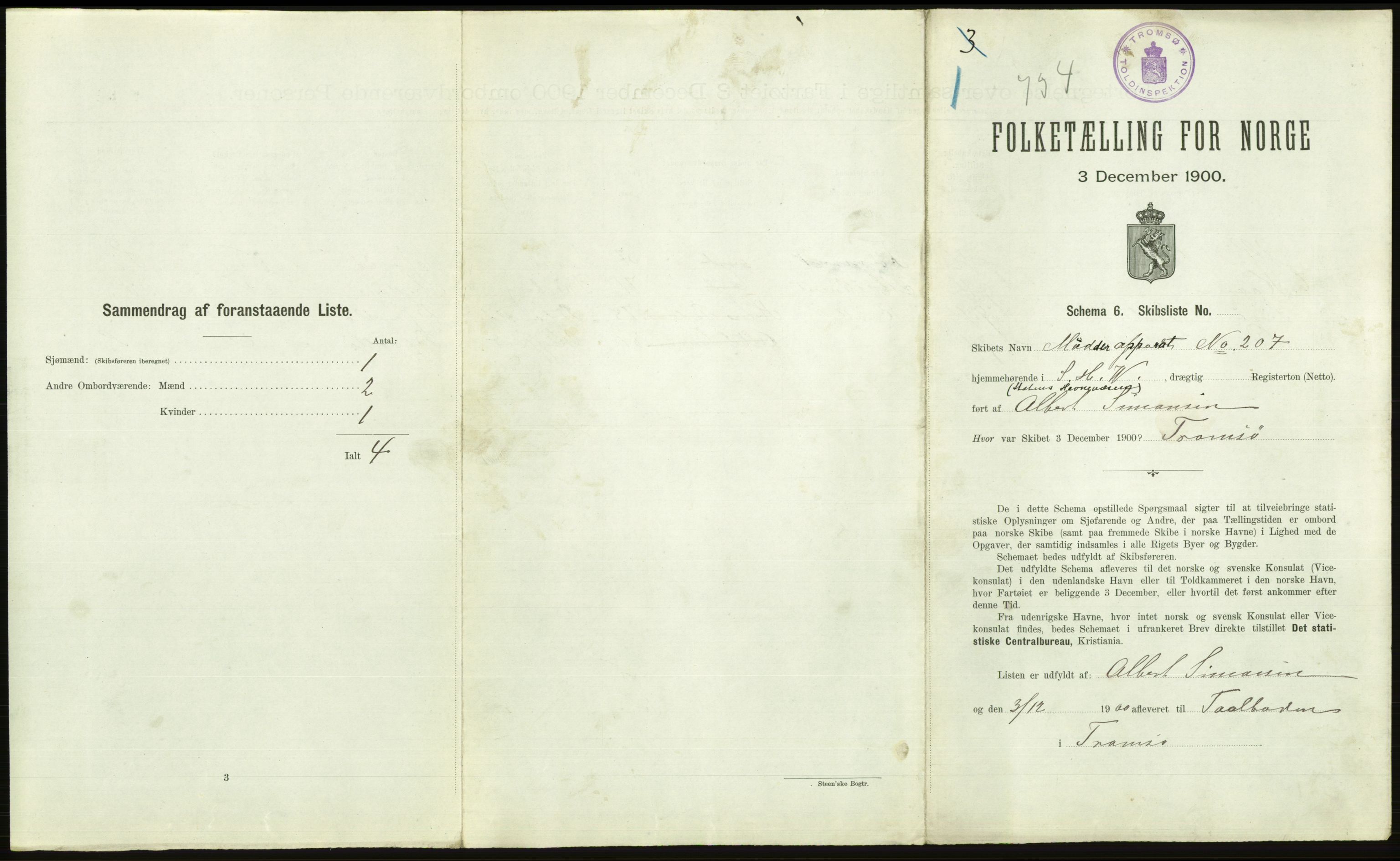 RA, 1900 Census - ship lists from ships in Norwegian harbours, harbours abroad and at sea, 1900, p. 2699