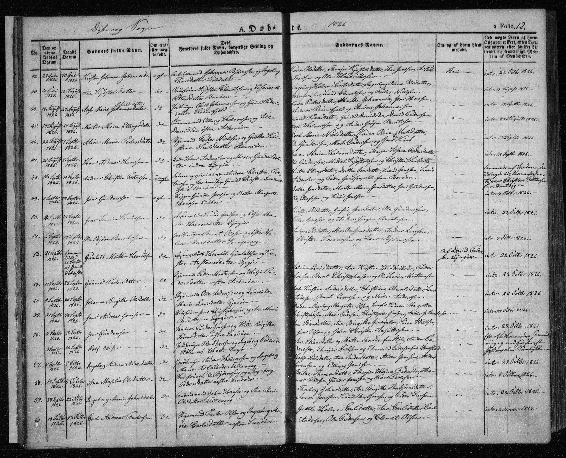 Dypvåg sokneprestkontor, SAK/1111-0007/F/Fa/Faa/L0004: Parish register (official) no. A 4, 1824-1840, p. 12