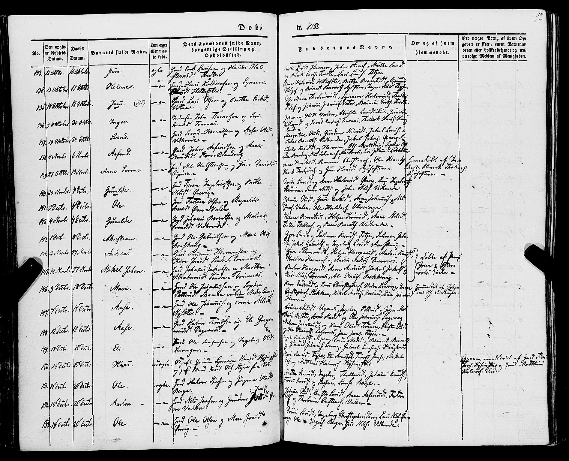 Stord sokneprestembete, SAB/A-78201/H/Haa: Parish register (official) no. A 7, 1841-1861, p. 92