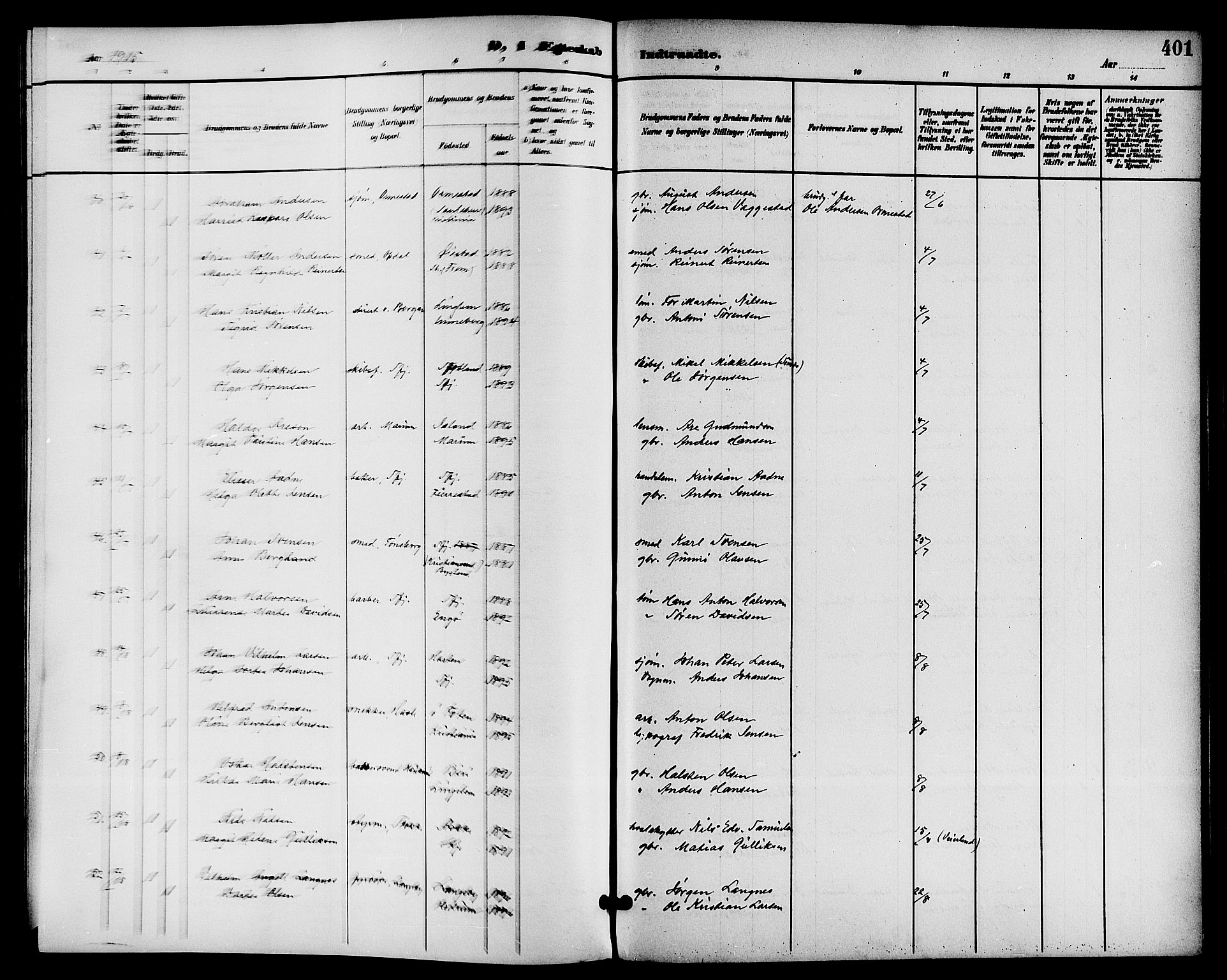 Sandar kirkebøker, AV/SAKO-A-243/G/Ga/L0002: Parish register (copy) no. 2, 1900-1915, p. 401