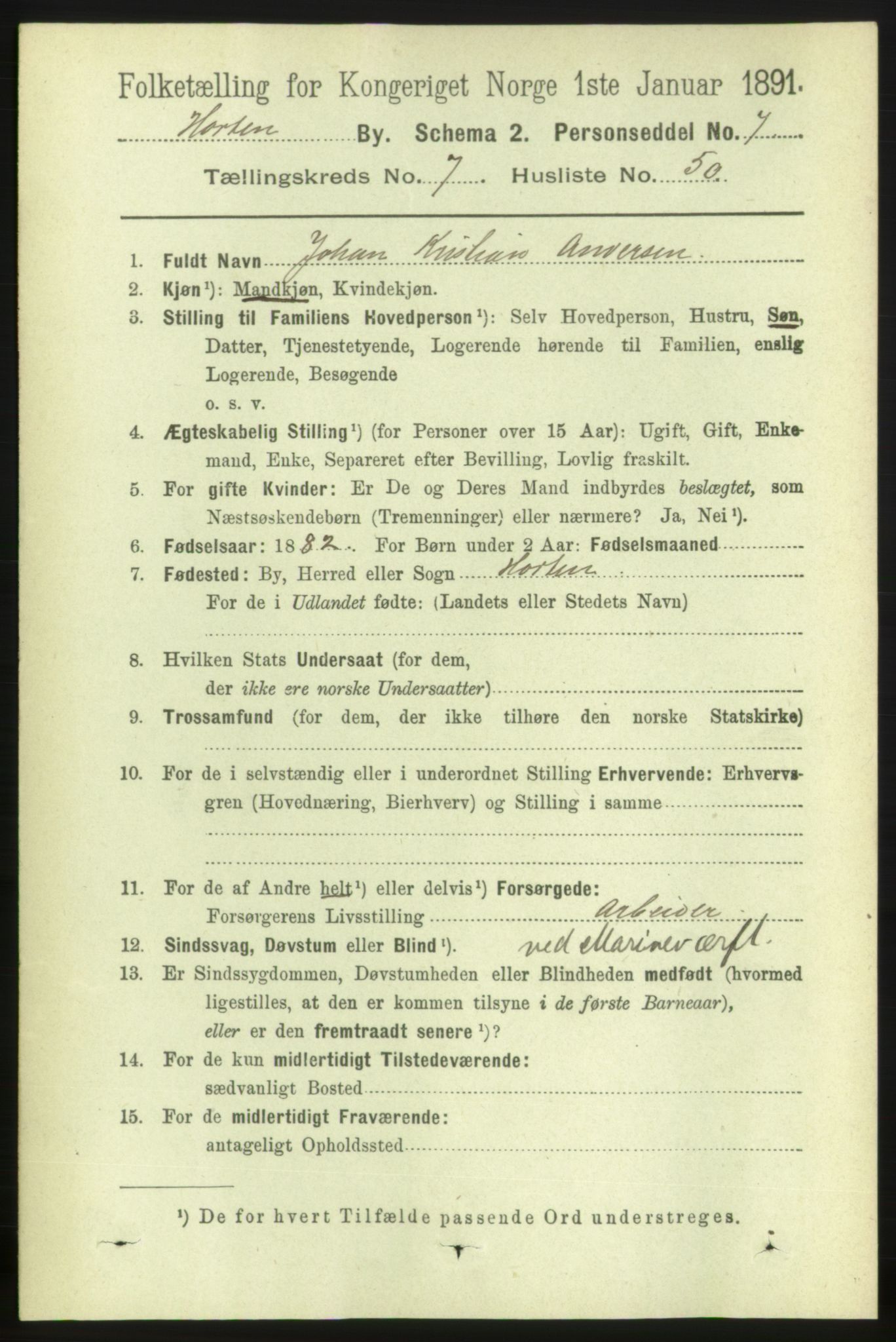 RA, 1891 census for 0703 Horten, 1891, p. 4841