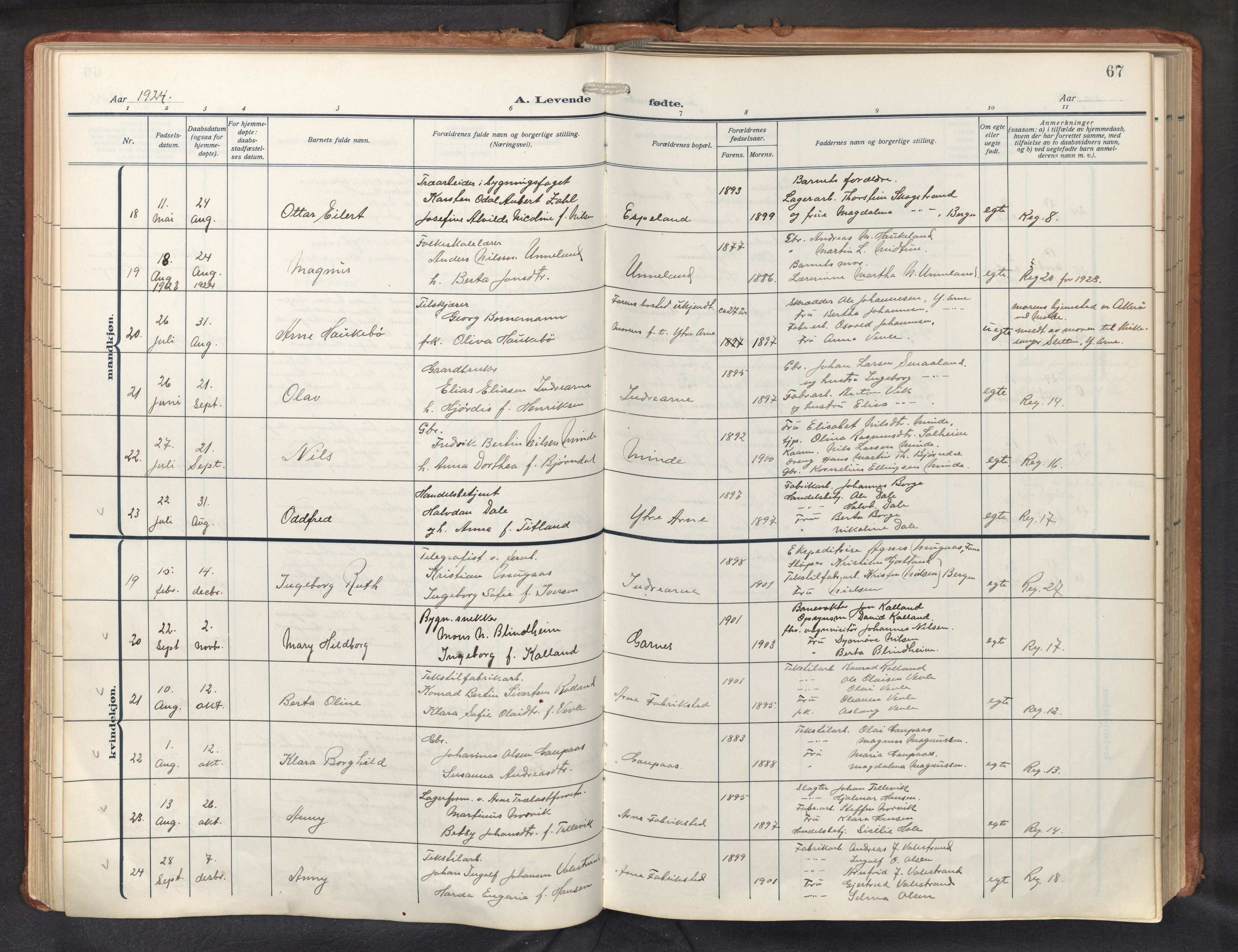 Haus sokneprestembete, AV/SAB-A-75601/H/Haa: Parish register (official) no. D 3, 1912-1927, p. 67