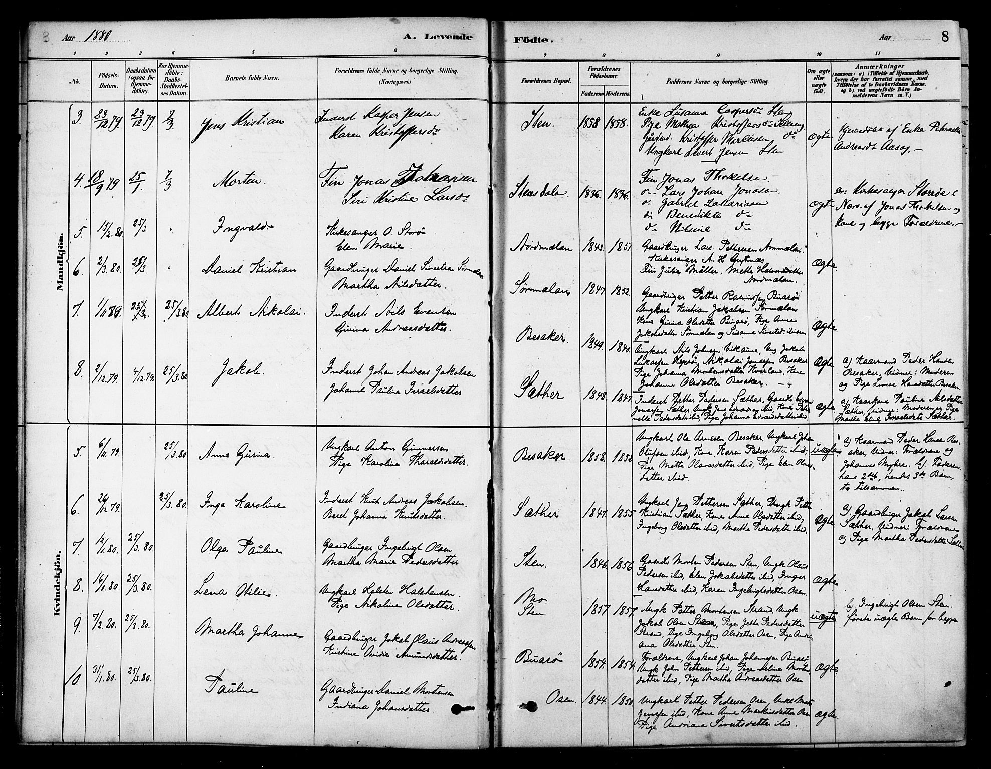 Ministerialprotokoller, klokkerbøker og fødselsregistre - Sør-Trøndelag, SAT/A-1456/658/L0722: Parish register (official) no. 658A01, 1879-1896, p. 8