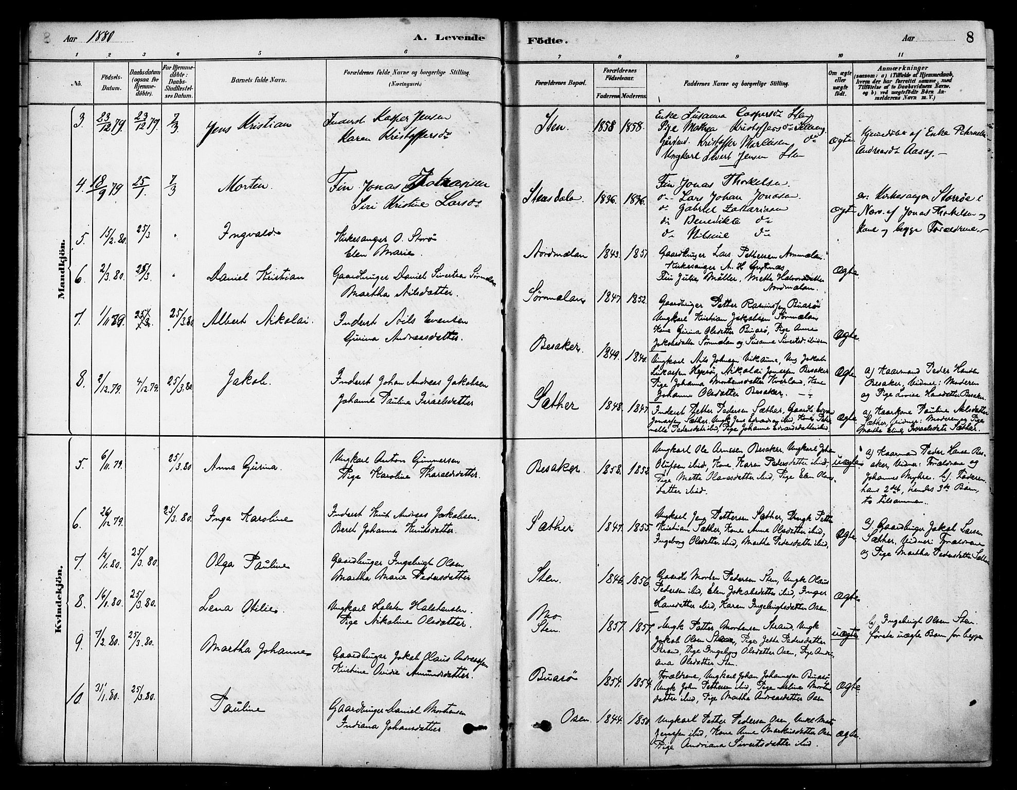 Ministerialprotokoller, klokkerbøker og fødselsregistre - Sør-Trøndelag, AV/SAT-A-1456/658/L0722: Parish register (official) no. 658A01, 1879-1896, p. 8
