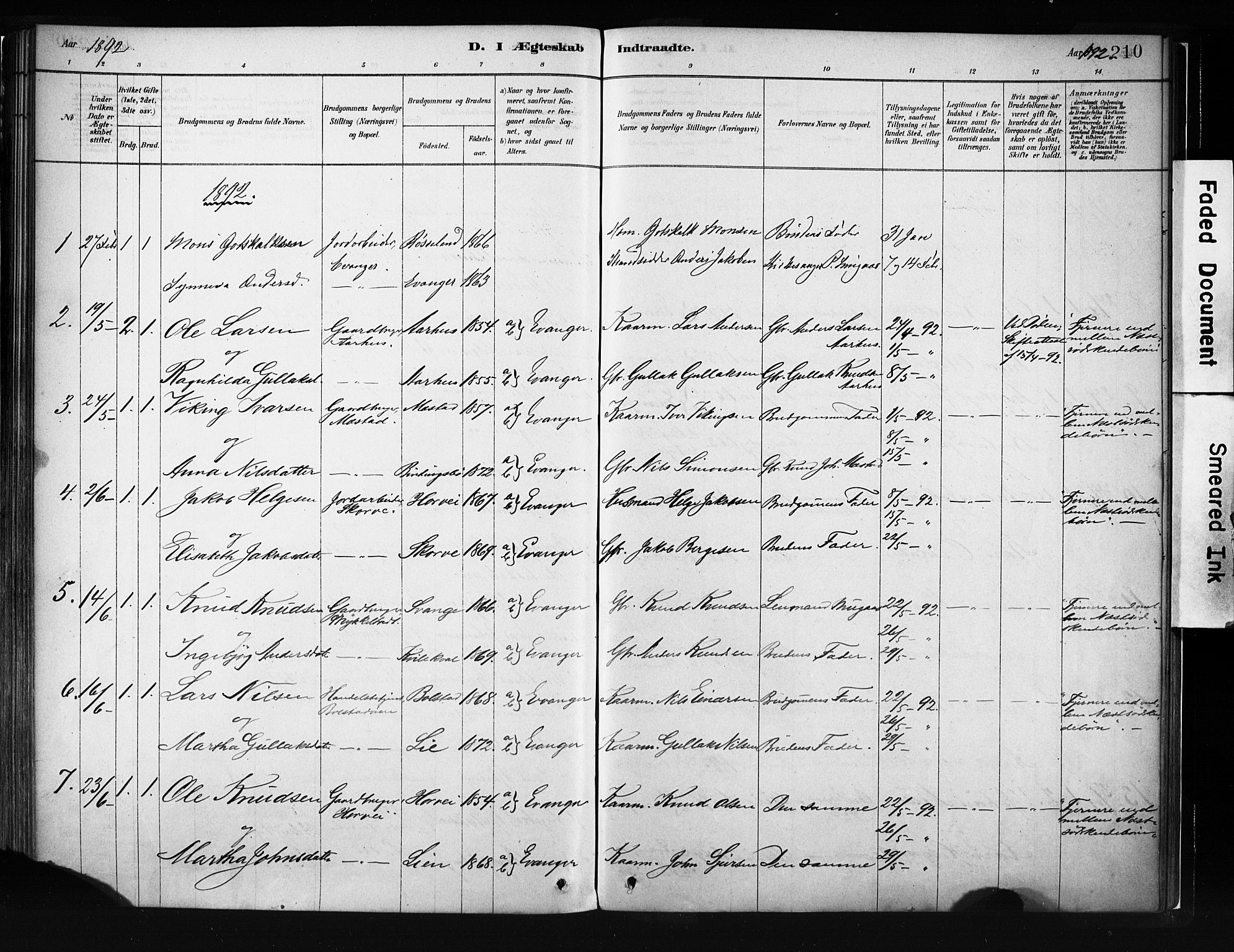 Evanger sokneprestembete, SAB/A-99924: Parish register (official) no. A 1, 1877-1899, p. 210