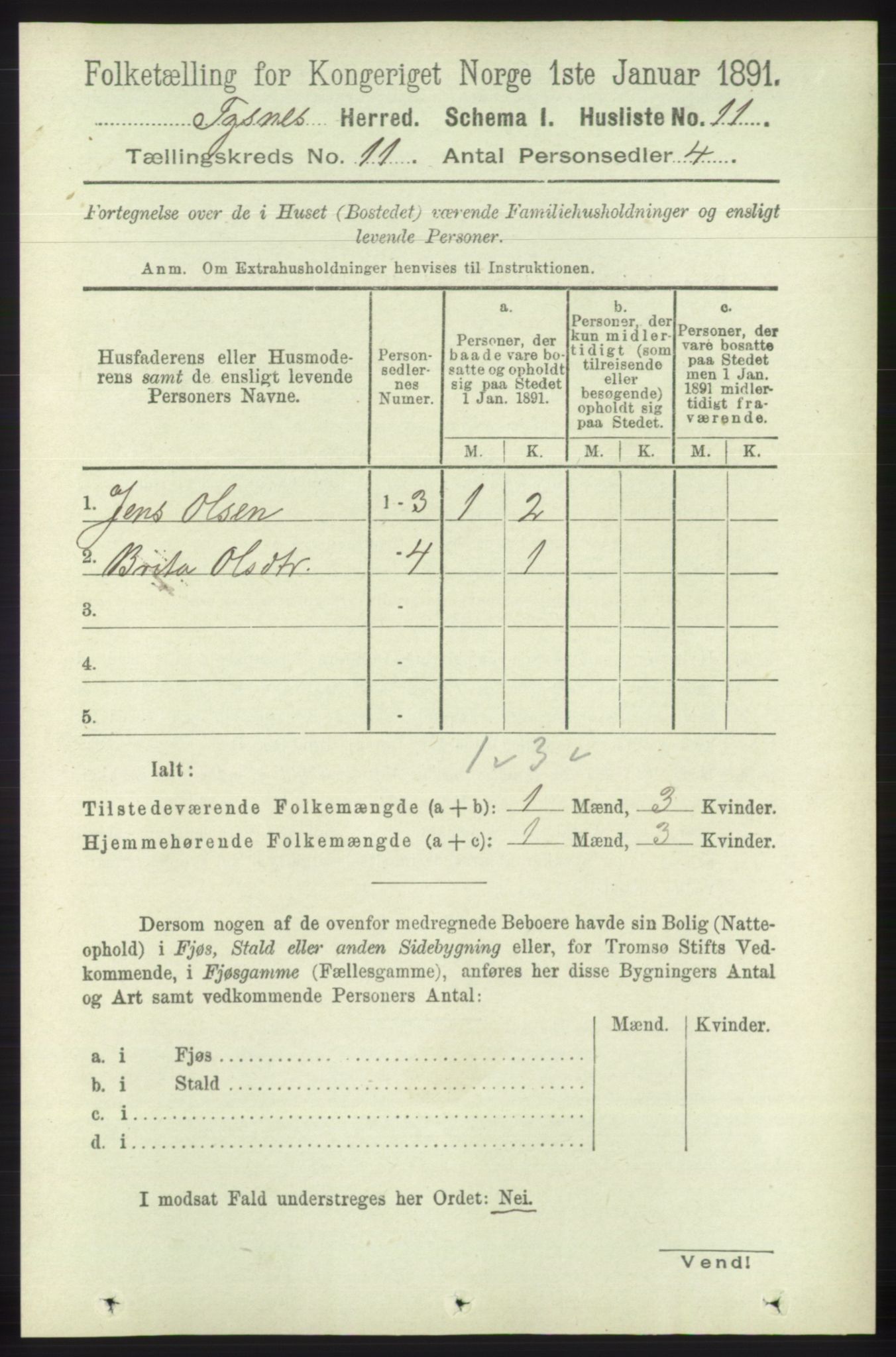 RA, 1891 census for 1223 Tysnes, 1891, p. 5315