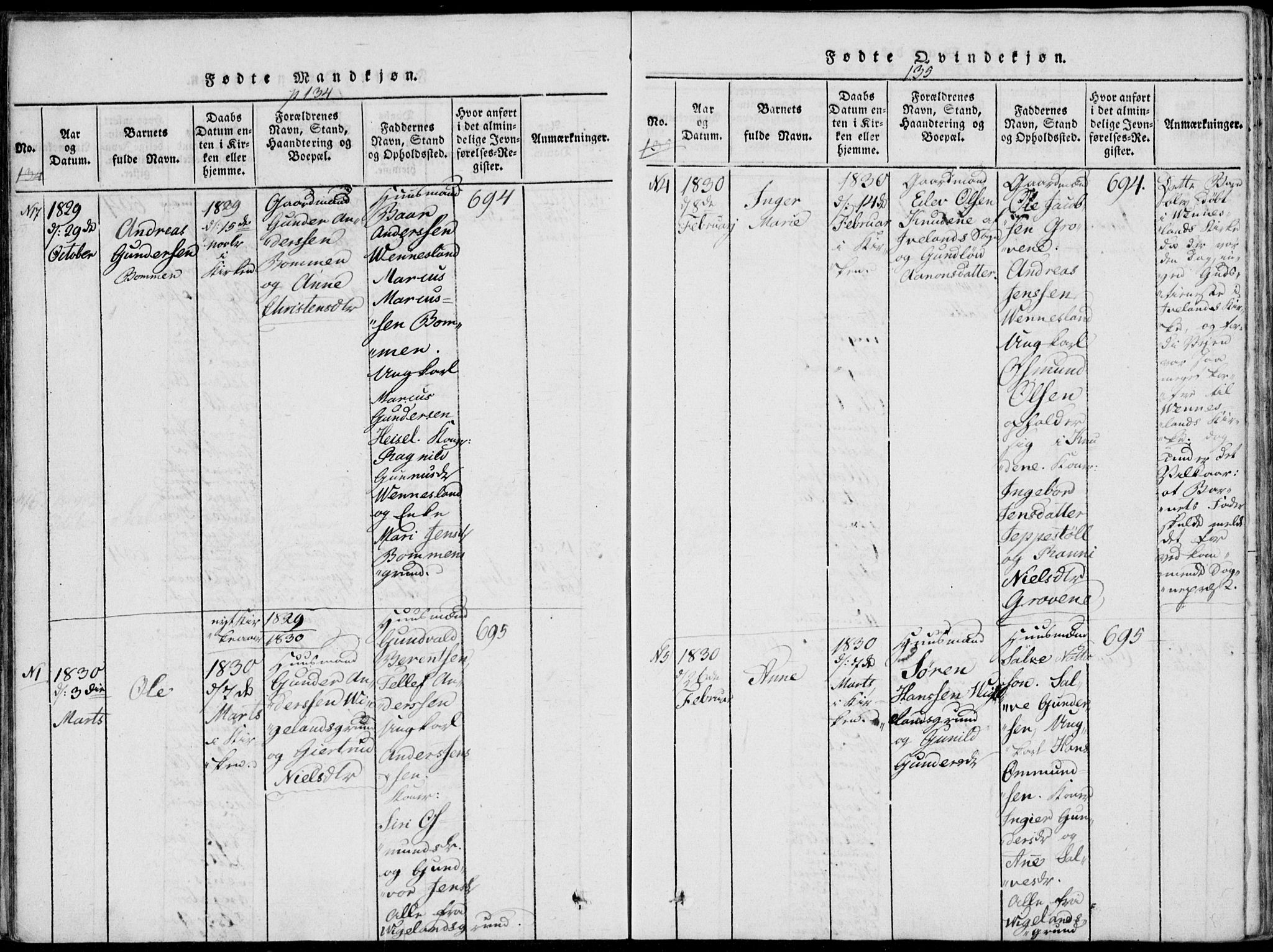 Vennesla sokneprestkontor, AV/SAK-1111-0045/Fa/Fab/L0003: Parish register (official) no. A 3, 1820-1834, p. 134-135