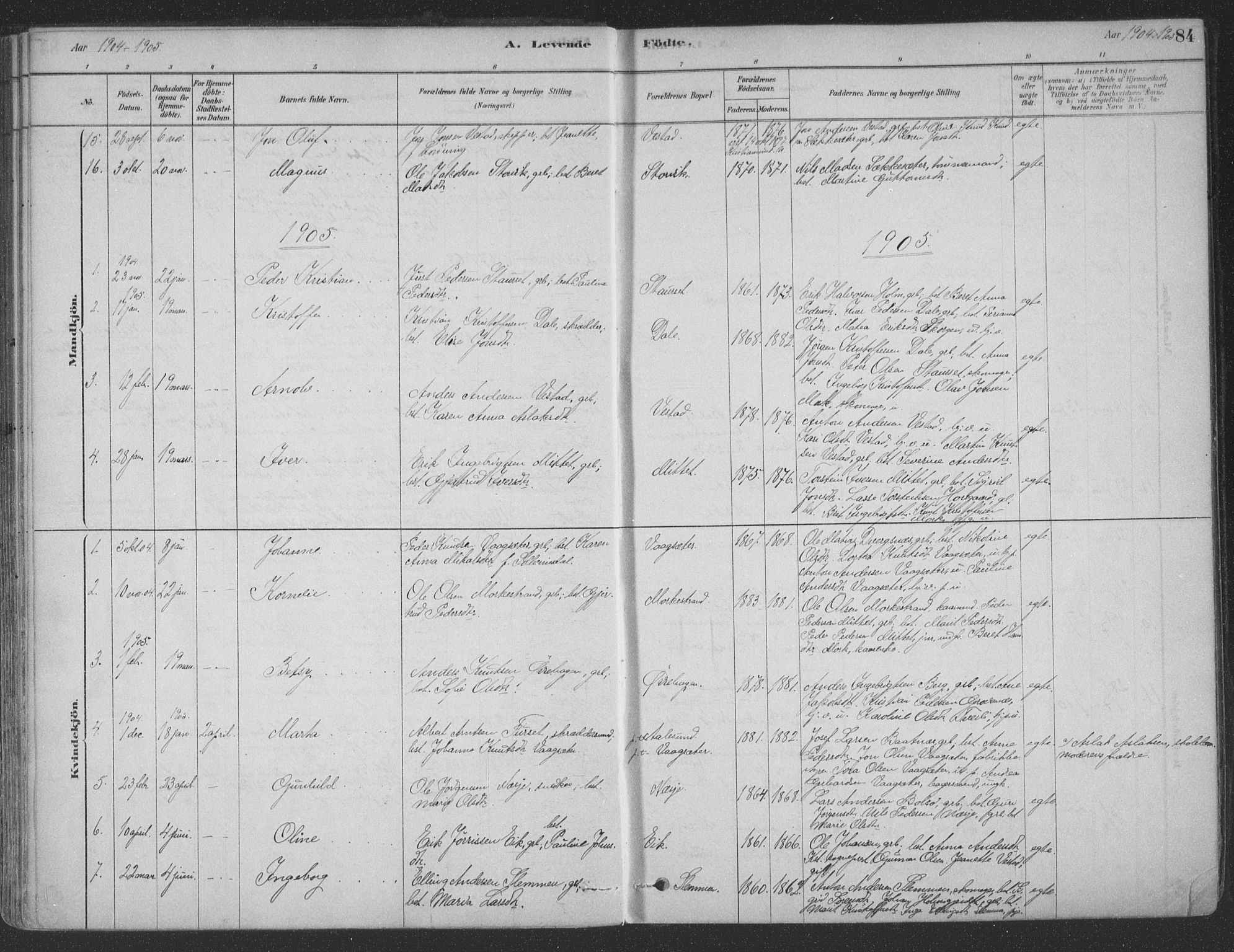 Ministerialprotokoller, klokkerbøker og fødselsregistre - Møre og Romsdal, SAT/A-1454/547/L0604: Parish register (official) no. 547A06, 1878-1906, p. 84