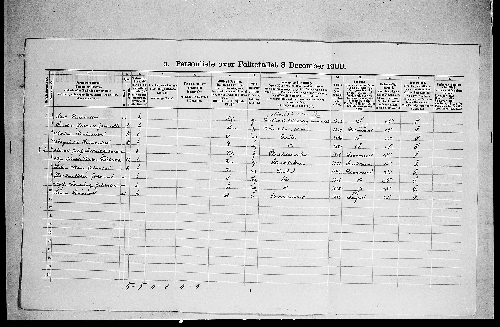 RA, 1900 census for Modum, 1900, p. 1020