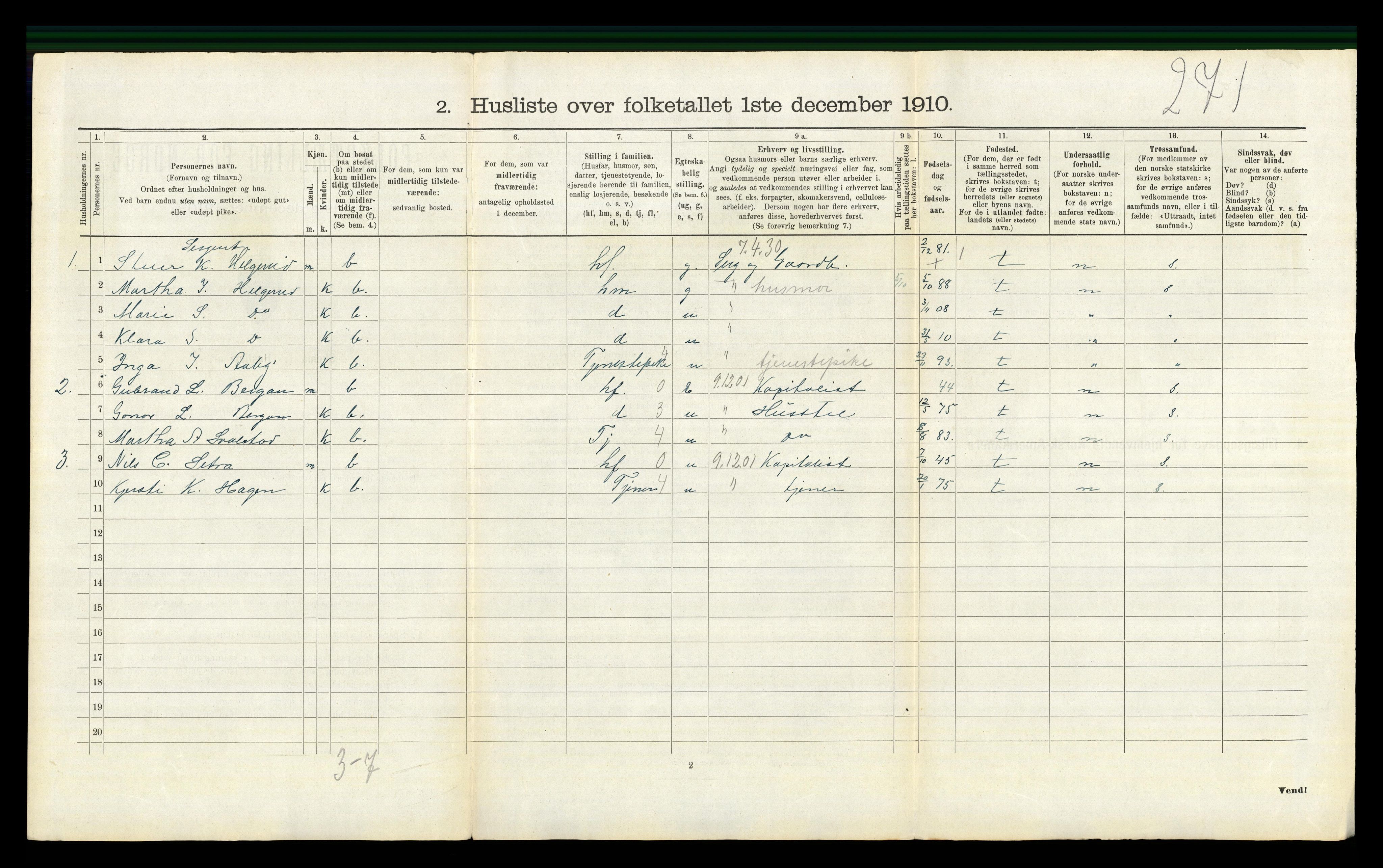 RA, 1910 census for Sigdal, 1910, p. 155