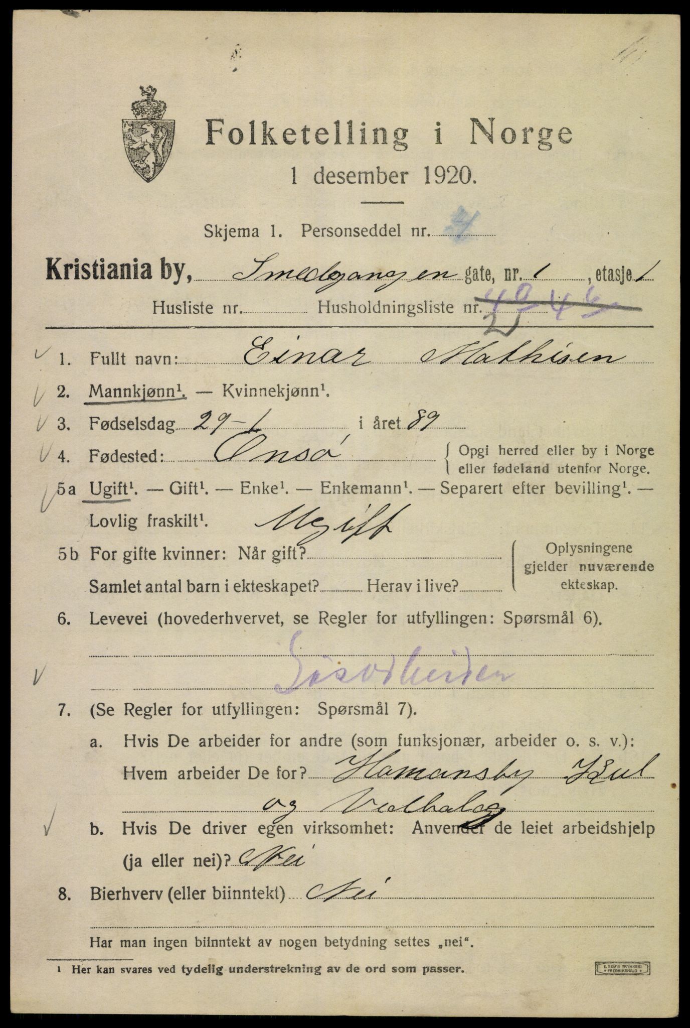 SAO, 1920 census for Kristiania, 1920, p. 519147