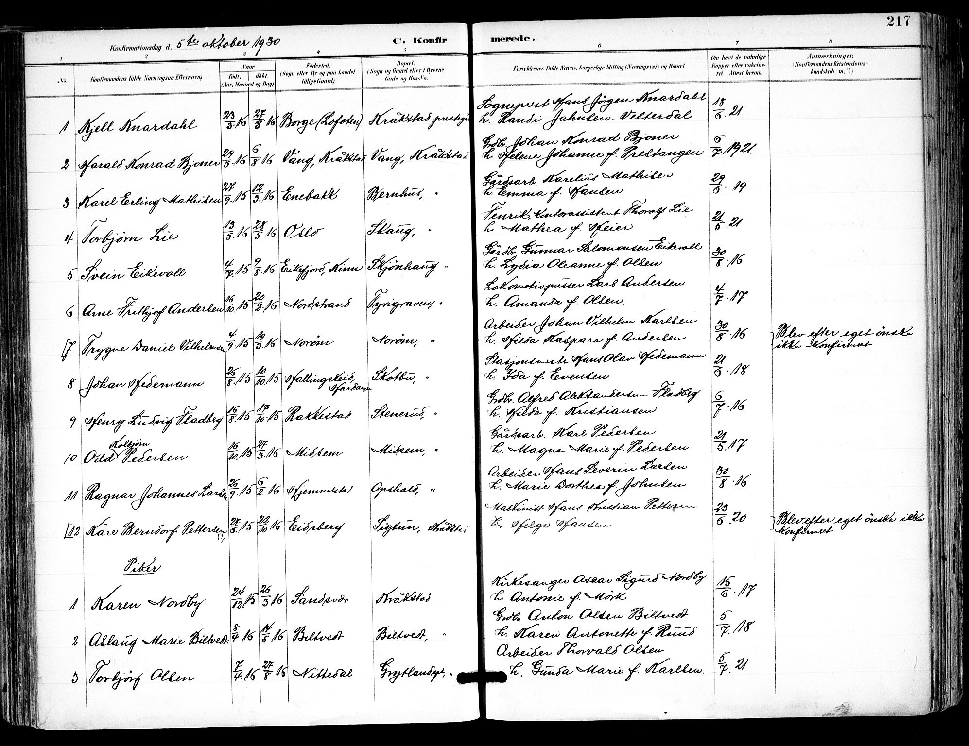 Kråkstad prestekontor Kirkebøker, SAO/A-10125a/F/Fa/L0010: Parish register (official) no. I 10, 1893-1931, p. 217
