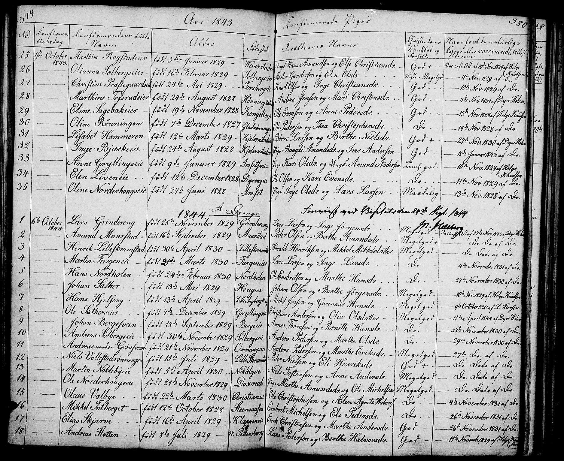 Løten prestekontor, SAH/PREST-022/L/La/L0002: Parish register (copy) no. 2, 1832-1850, p. 379-380