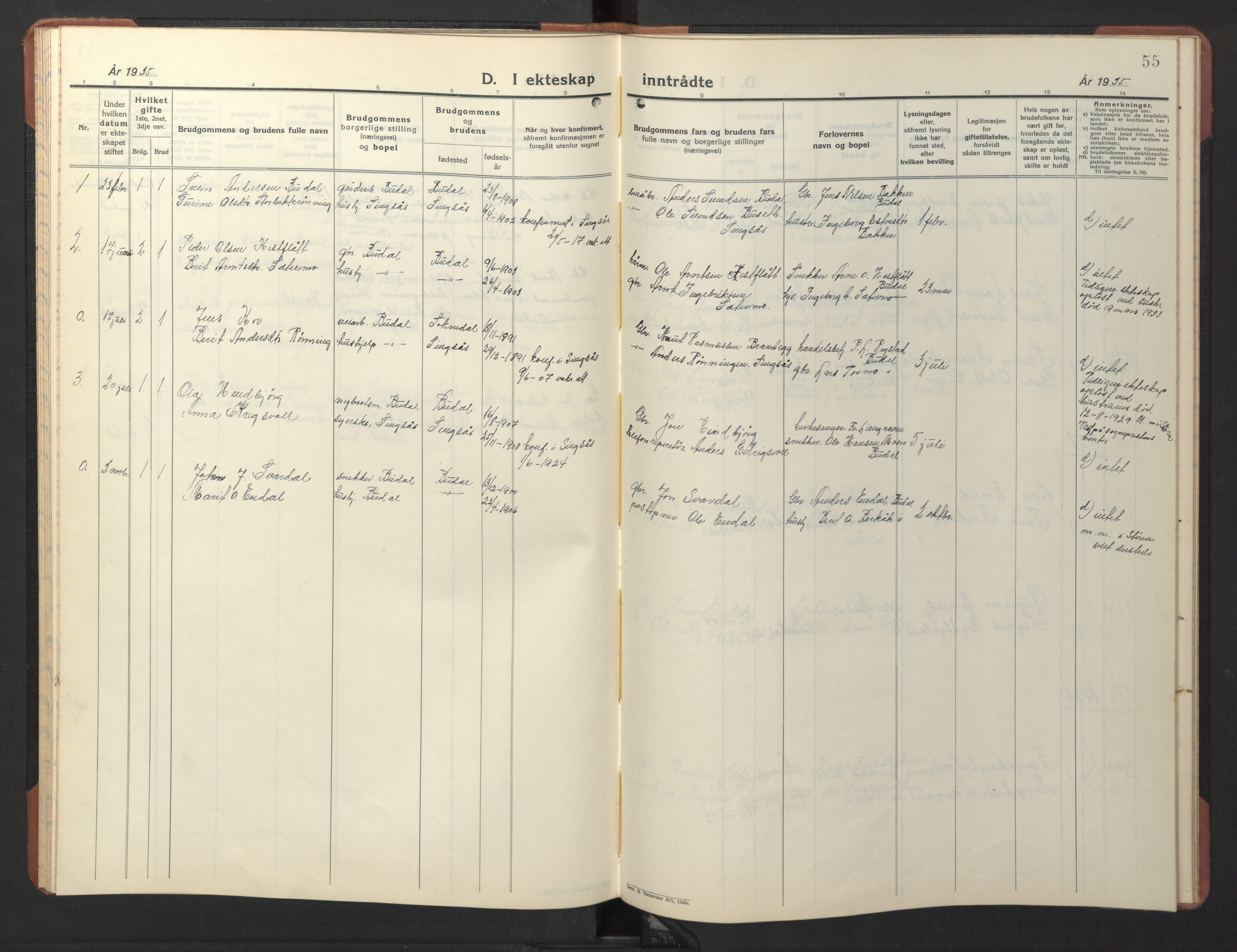 Ministerialprotokoller, klokkerbøker og fødselsregistre - Sør-Trøndelag, SAT/A-1456/690/L1053: Parish register (copy) no. 690C03, 1930-1947, p. 55