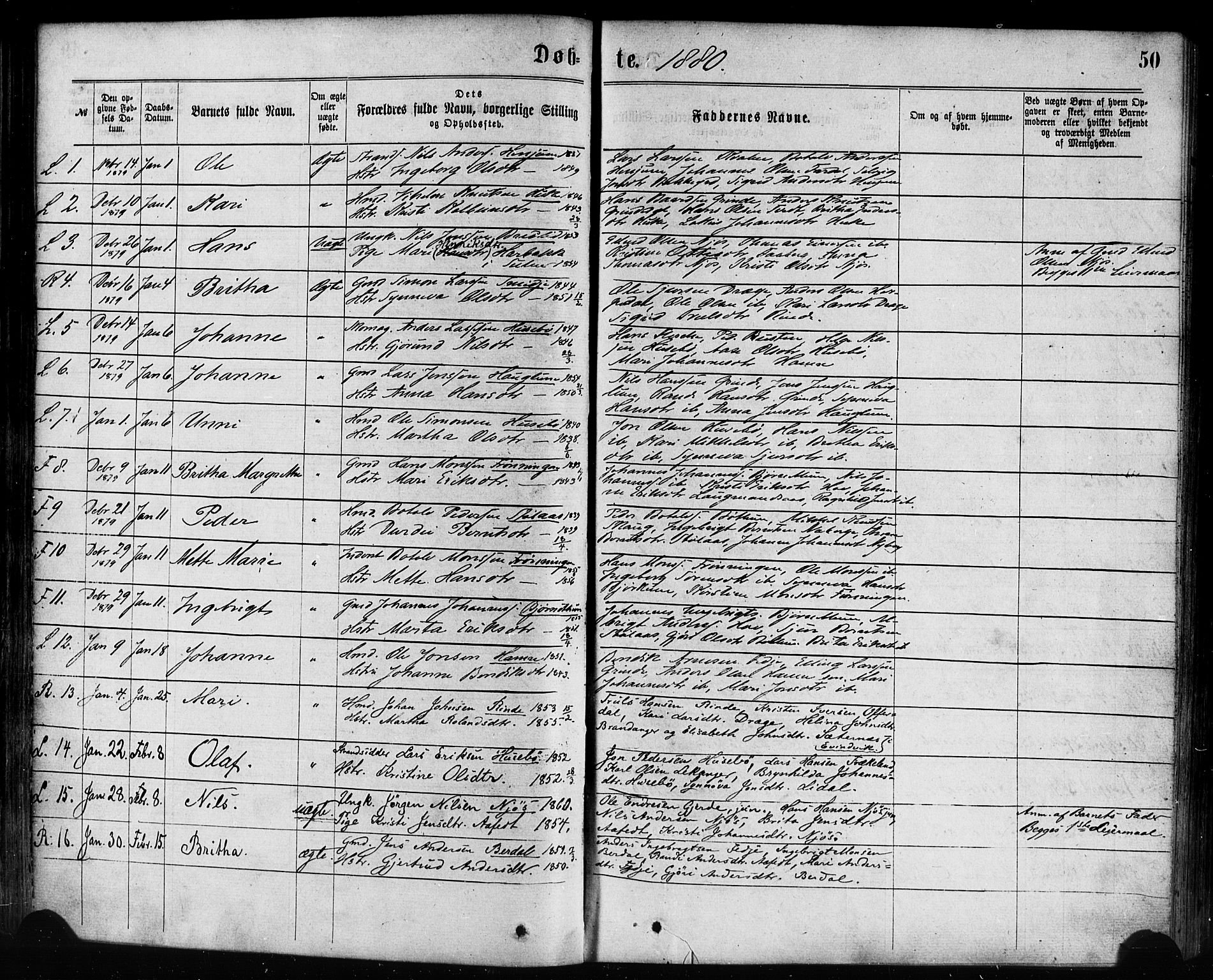 Leikanger sokneprestembete, AV/SAB-A-81001/H/Haa/Haaa/L0009: Parish register (official) no. A 9, 1869-1888, p. 50