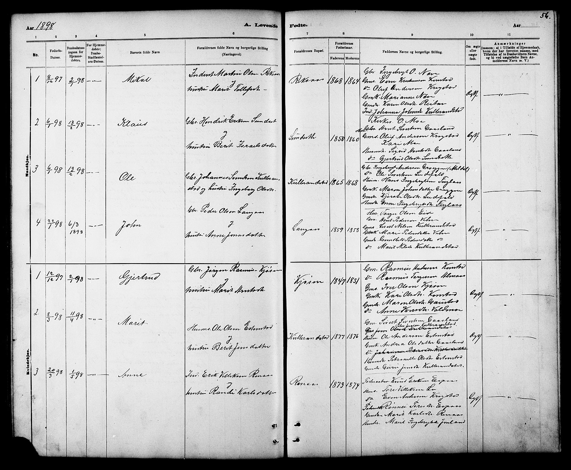 Ministerialprotokoller, klokkerbøker og fødselsregistre - Sør-Trøndelag, SAT/A-1456/694/L1132: Parish register (copy) no. 694C04, 1887-1914, p. 56