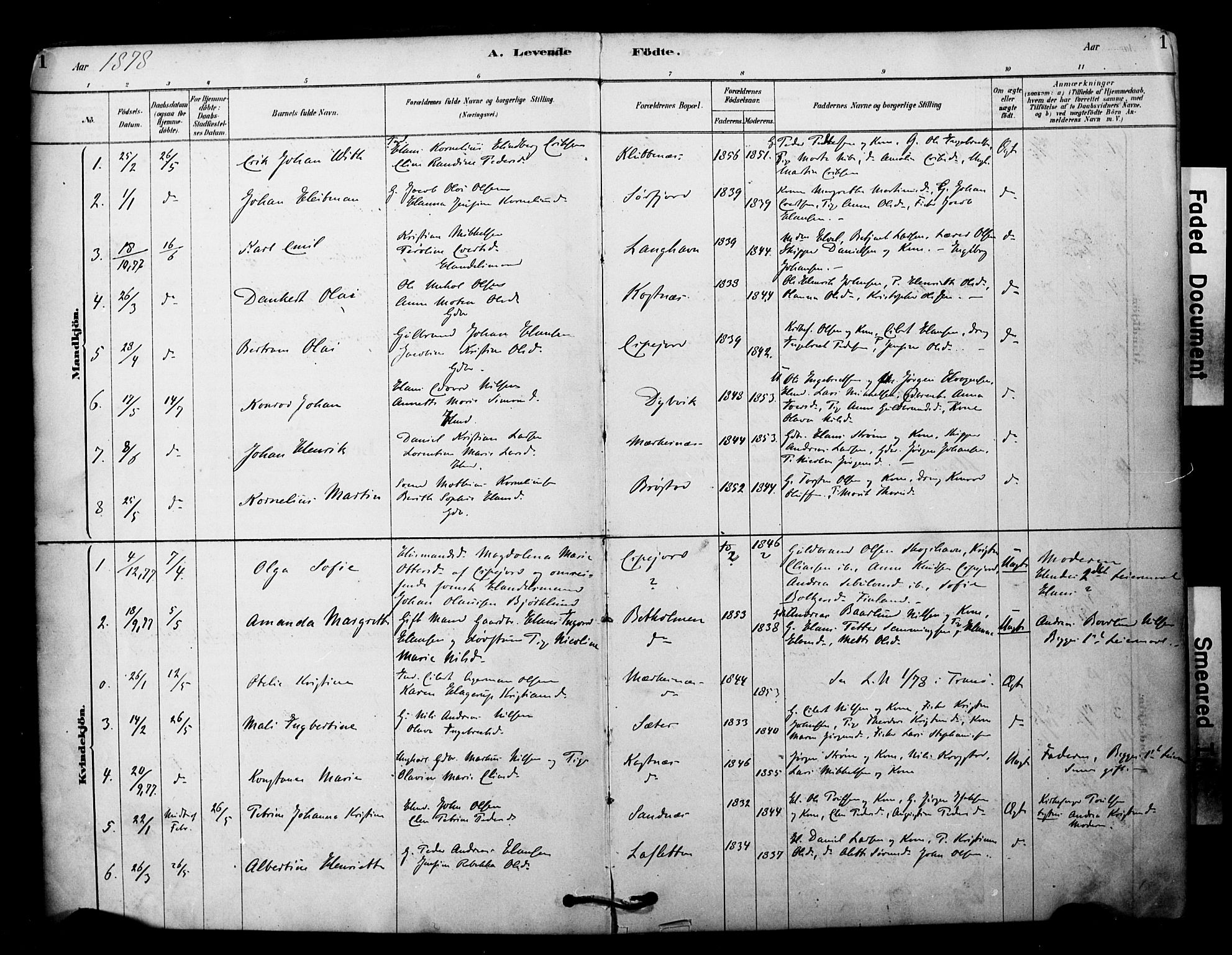 Tranøy sokneprestkontor, SATØ/S-1313/I/Ia/Iaa/L0011kirke: Parish register (official) no. 11, 1878-1904, p. 1