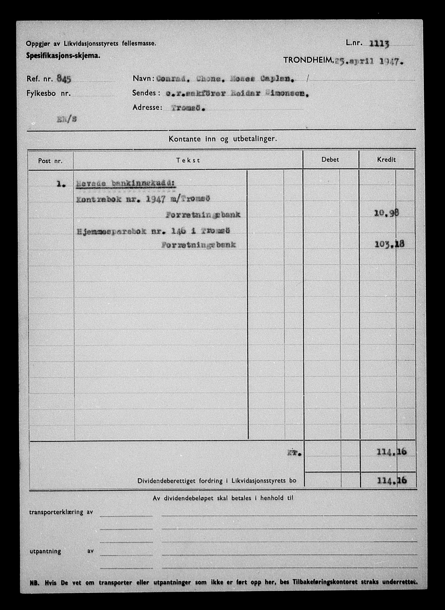 Justisdepartementet, Tilbakeføringskontoret for inndratte formuer, AV/RA-S-1564/H/Hc/Hcb/L0910: --, 1945-1947, p. 452