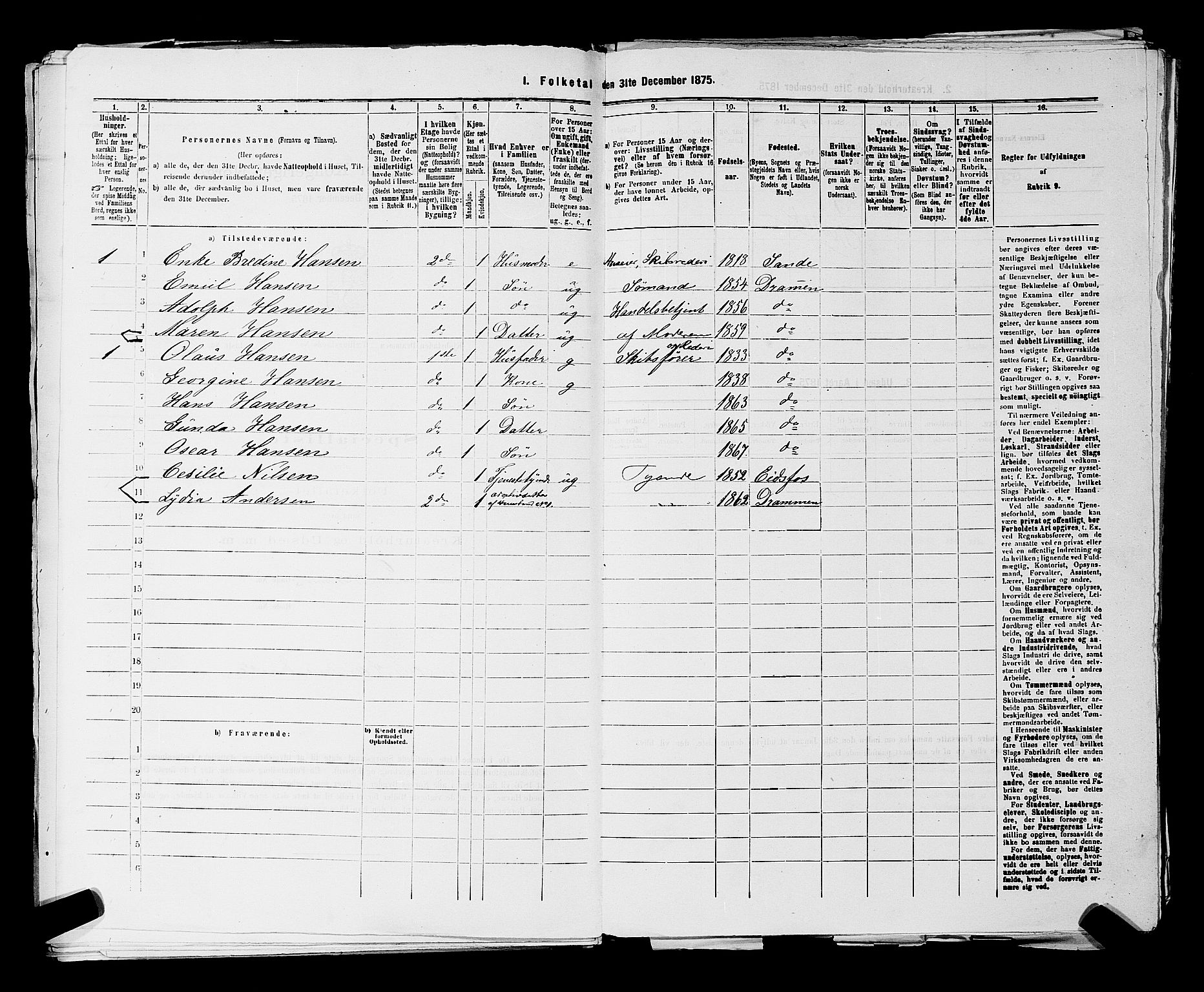 SAKO, 1875 census for 0602 Drammen, 1875, p. 2947