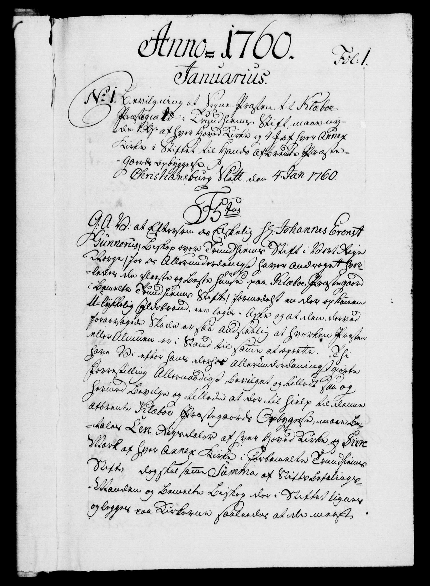 Danske Kanselli 1572-1799, AV/RA-EA-3023/F/Fc/Fca/Fcaa/L0041: Norske registre, 1760-1762, p. 1a