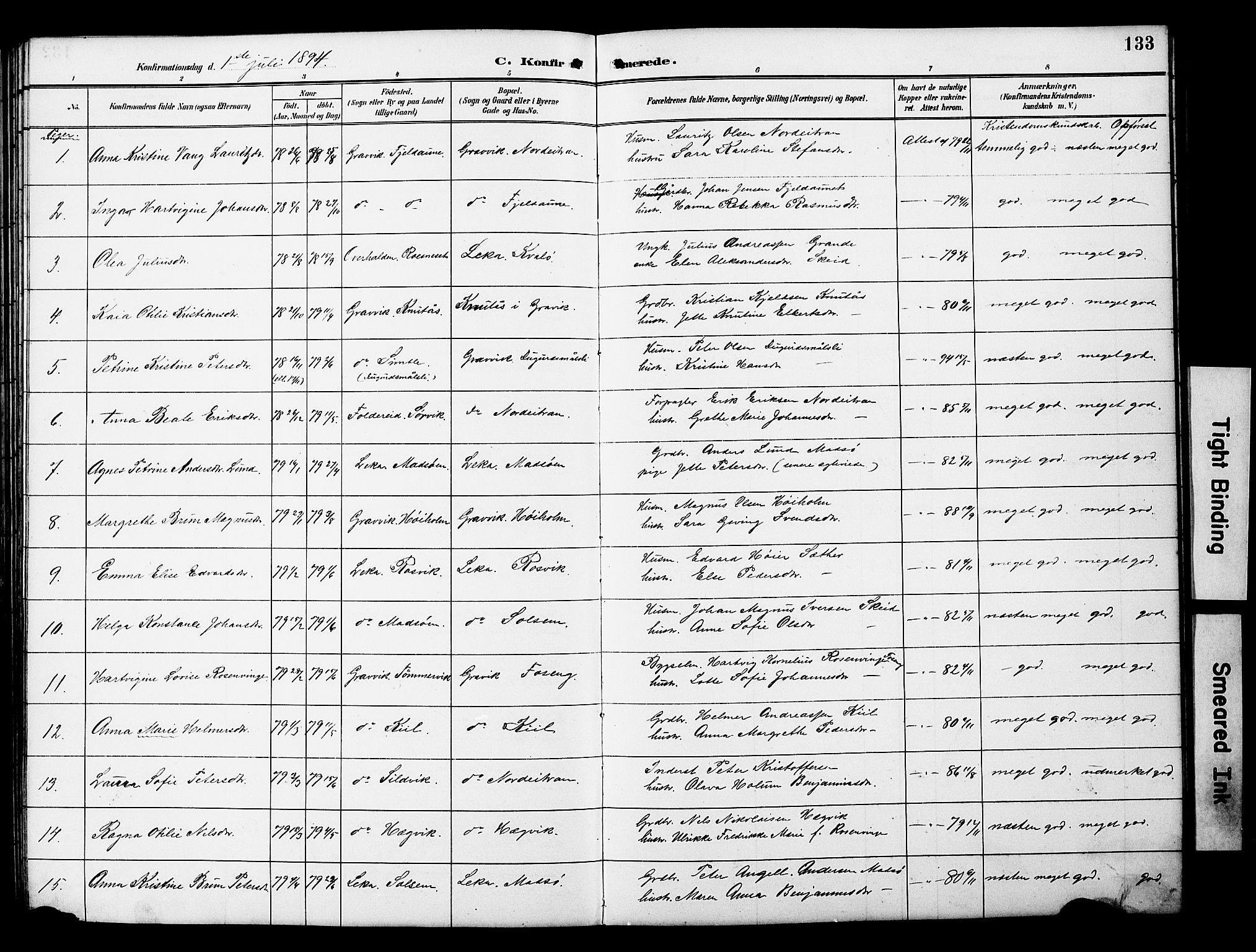 Ministerialprotokoller, klokkerbøker og fødselsregistre - Nord-Trøndelag, AV/SAT-A-1458/788/L0701: Parish register (copy) no. 788C01, 1888-1913, p. 133