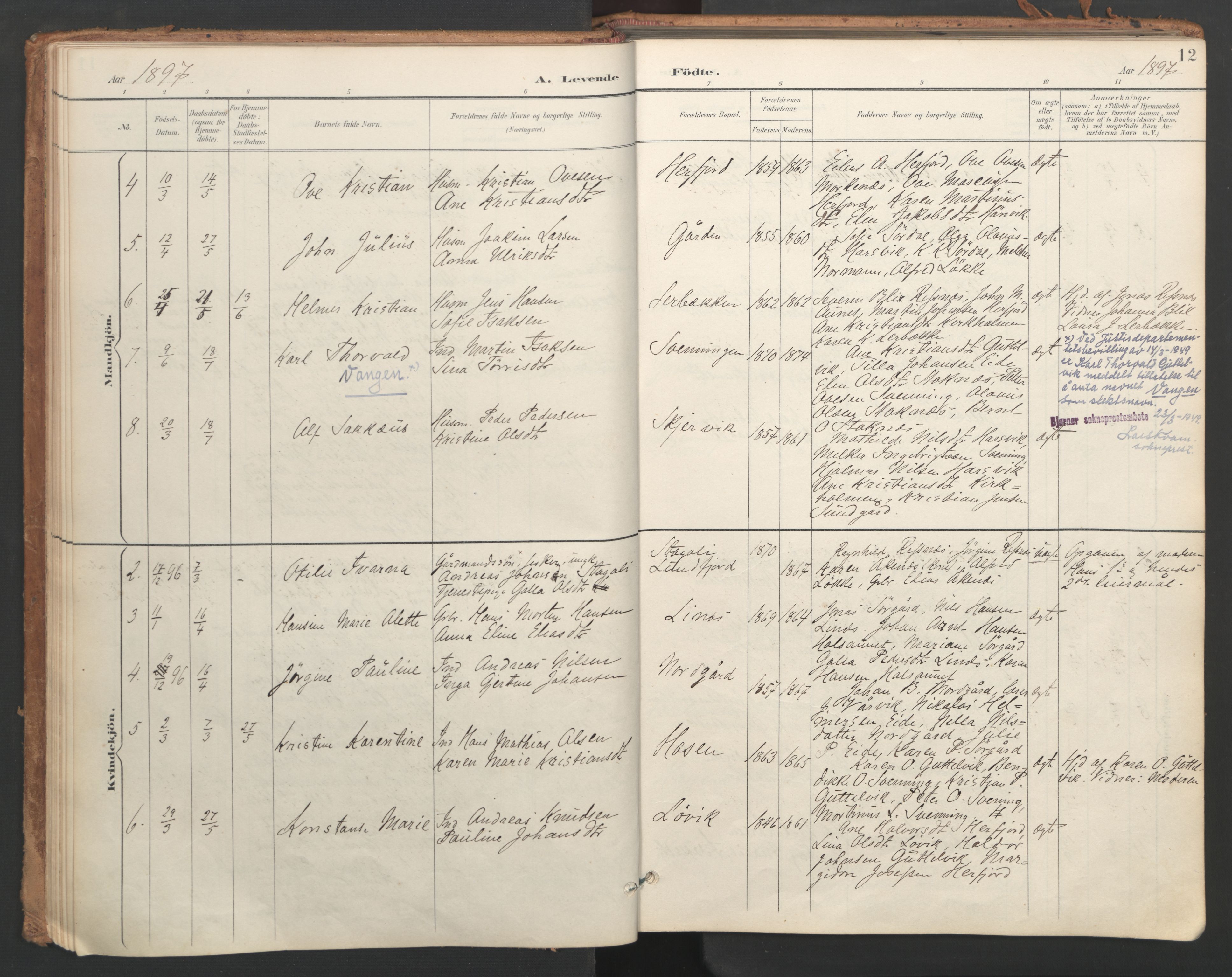 Ministerialprotokoller, klokkerbøker og fødselsregistre - Sør-Trøndelag, SAT/A-1456/656/L0693: Parish register (official) no. 656A02, 1894-1913, p. 12